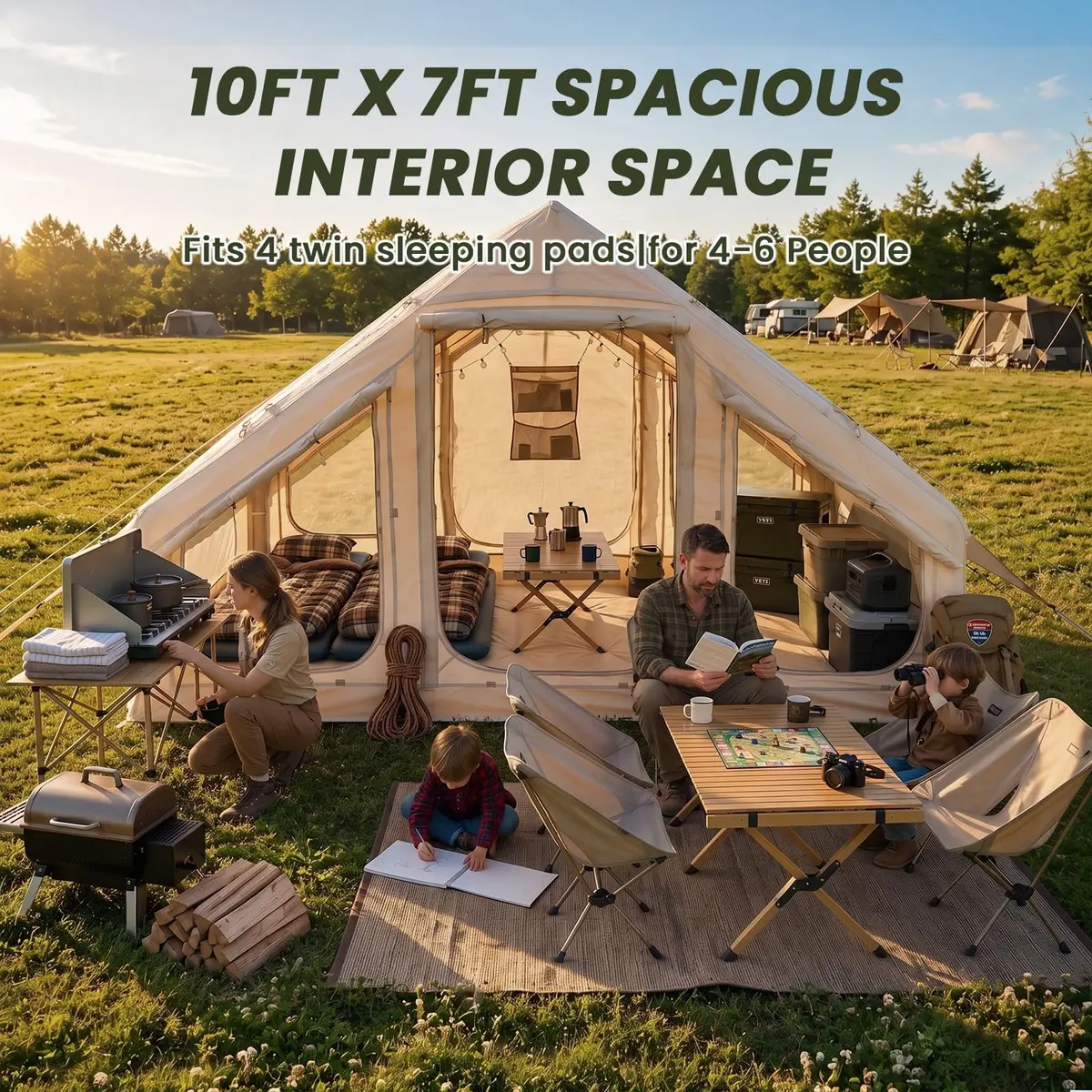 FICISOG Inflatable Camping Tent 6 Person Waterproof | Easy Setup with Stove Jack - view 5
