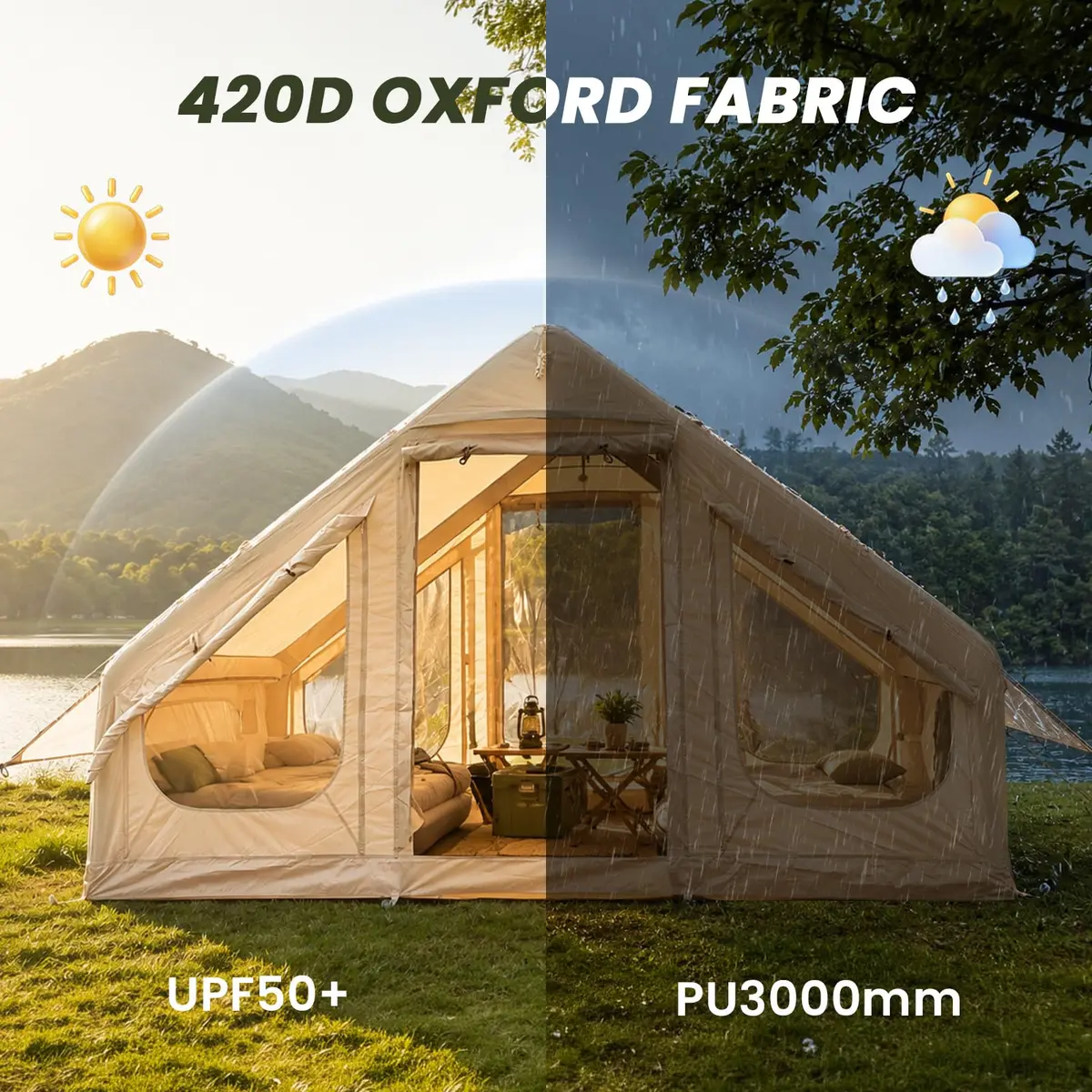 FICISOG Inflatable Camping Tent 6 Person Waterproof | Easy Setup with Stove Jack - view 6