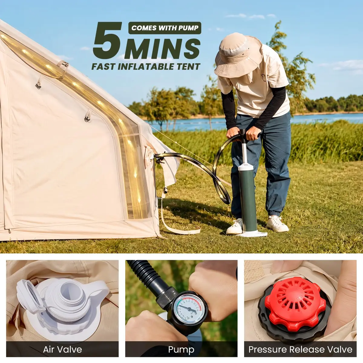 FICISOG Inflatable Camping Tent 6 Person Waterproof | Easy Setup with Stove Jack - view 2
