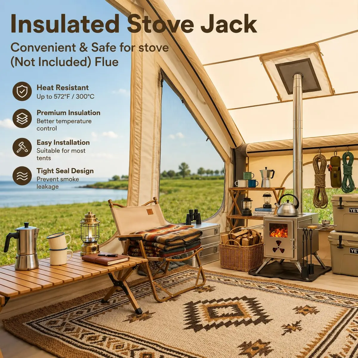 FICISOG Inflatable Camping Tent 6 Person Waterproof | Easy Setup with Stove Jack - view 3