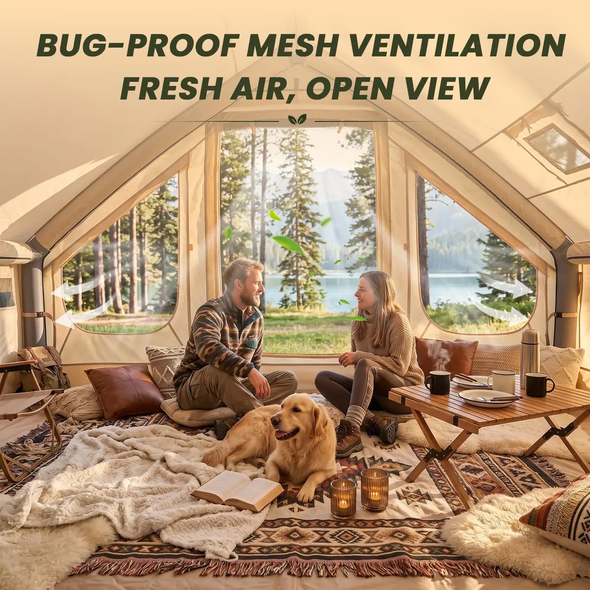 FICISOG Inflatable Camping Tent 6 Person Waterproof | Easy Setup with Stove Jack - view 4