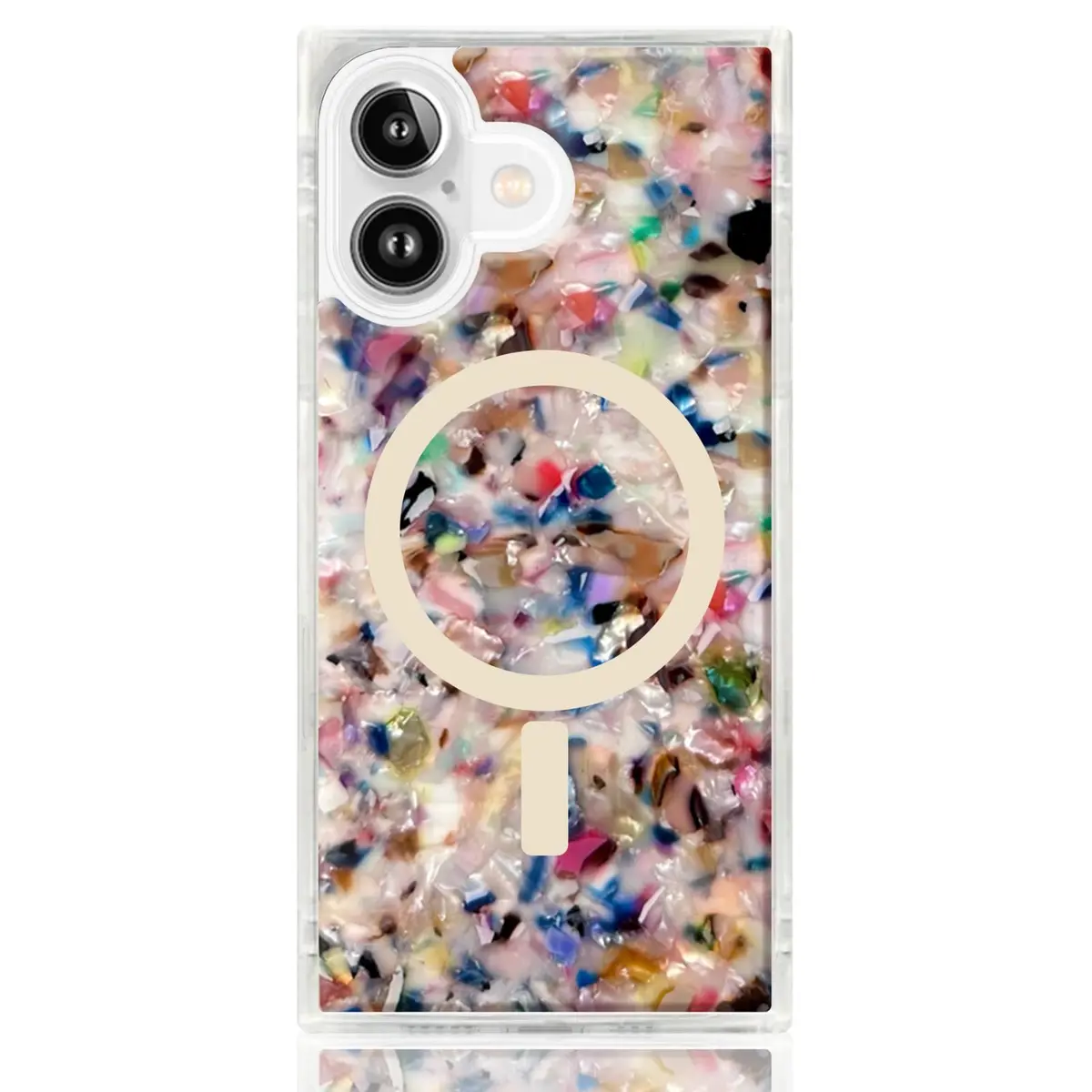 FLAUNT Official Square iPhone 17 Case - Rainbow Confetti Tortoise Shell | Shockproof & MagSafe Compatible - main product image