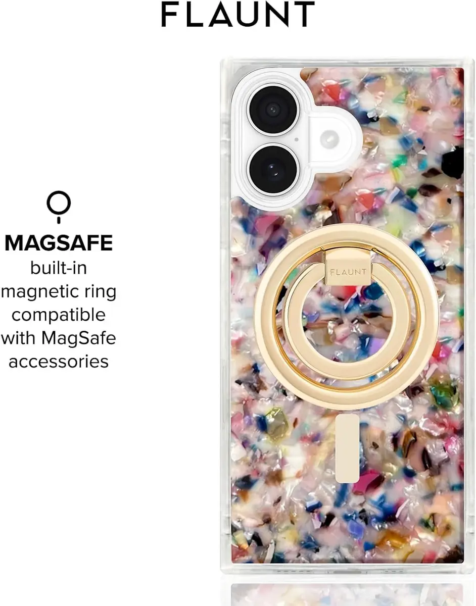 FLAUNT Official Square iPhone 17 Case - Rainbow Confetti Tortoise Shell | Shockproof & MagSafe Compatible - view 5