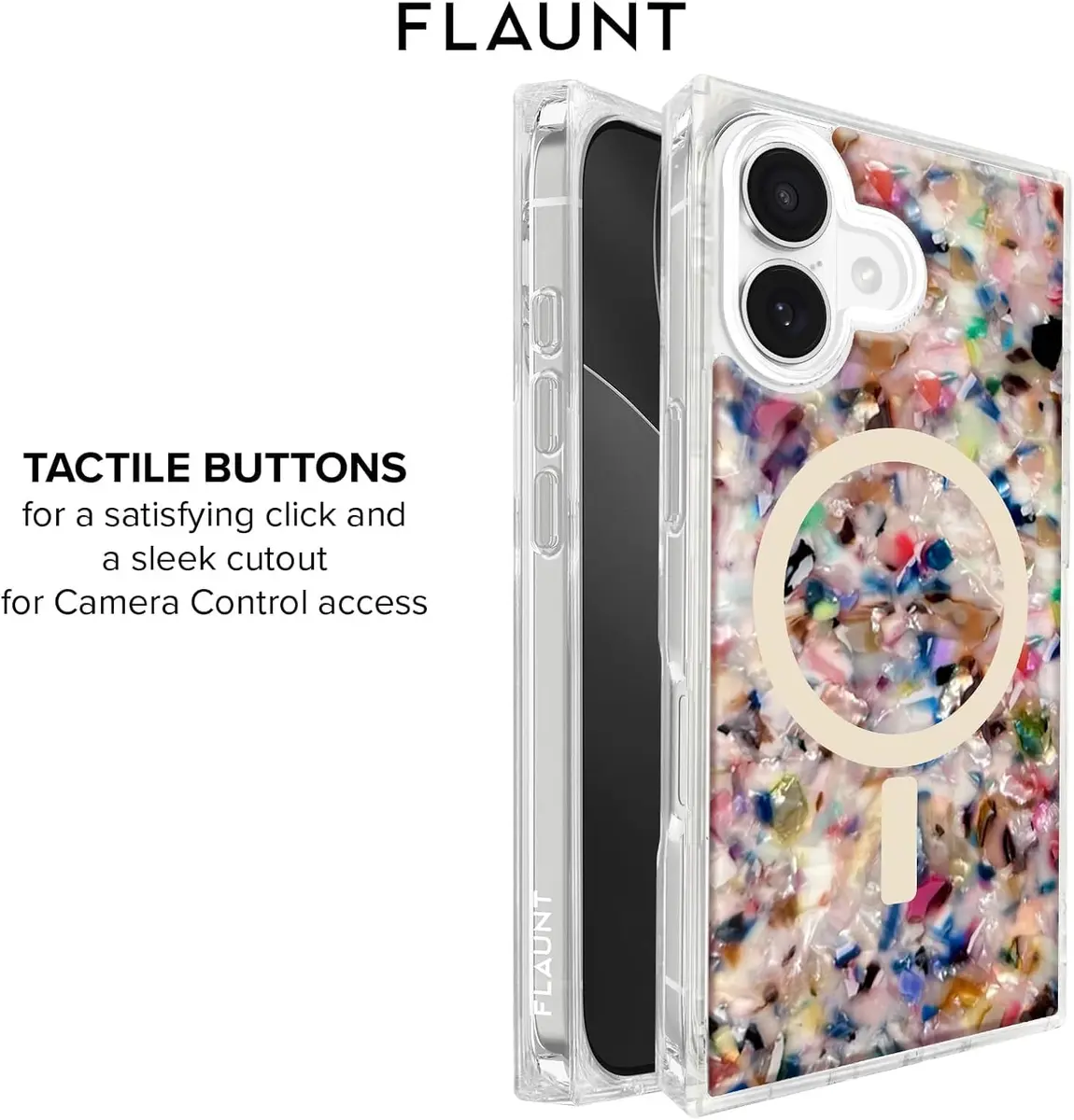 FLAUNT Official Square iPhone 17 Case - Rainbow Confetti Tortoise Shell | Shockproof & MagSafe Compatible - view 6