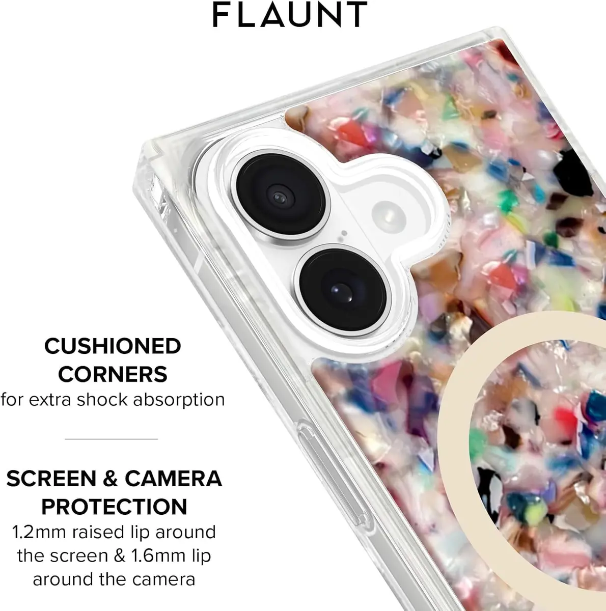 FLAUNT Official Square iPhone 17 Case - Rainbow Confetti Tortoise Shell | Shockproof & MagSafe Compatible - view 7