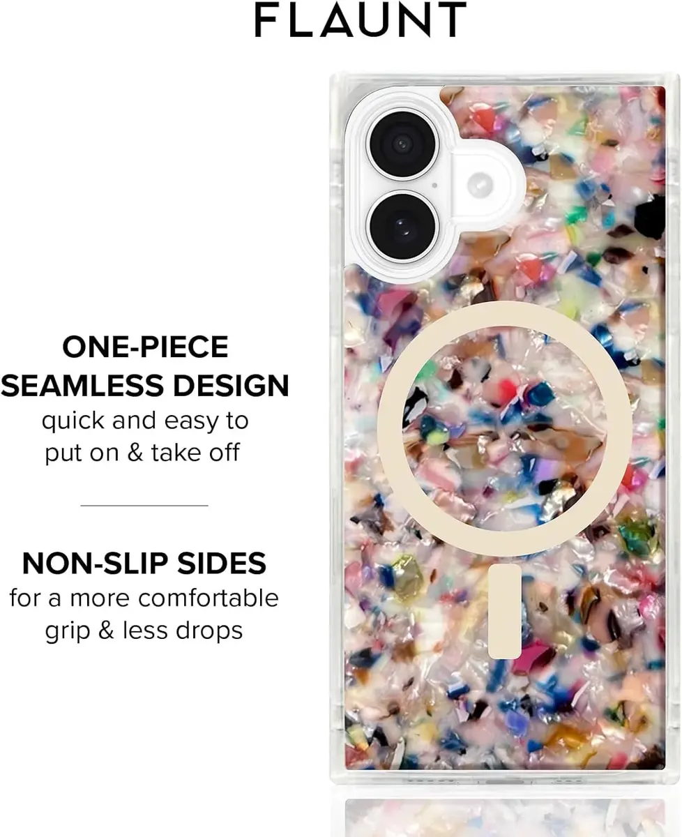FLAUNT Official Square iPhone 17 Case - Rainbow Confetti Tortoise Shell | Shockproof & MagSafe Compatible - view 8