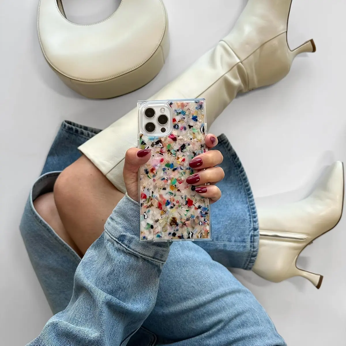 FLAUNT Official Square iPhone 17 Case - Rainbow Confetti Tortoise Shell | Shockproof & MagSafe Compatible - view 2