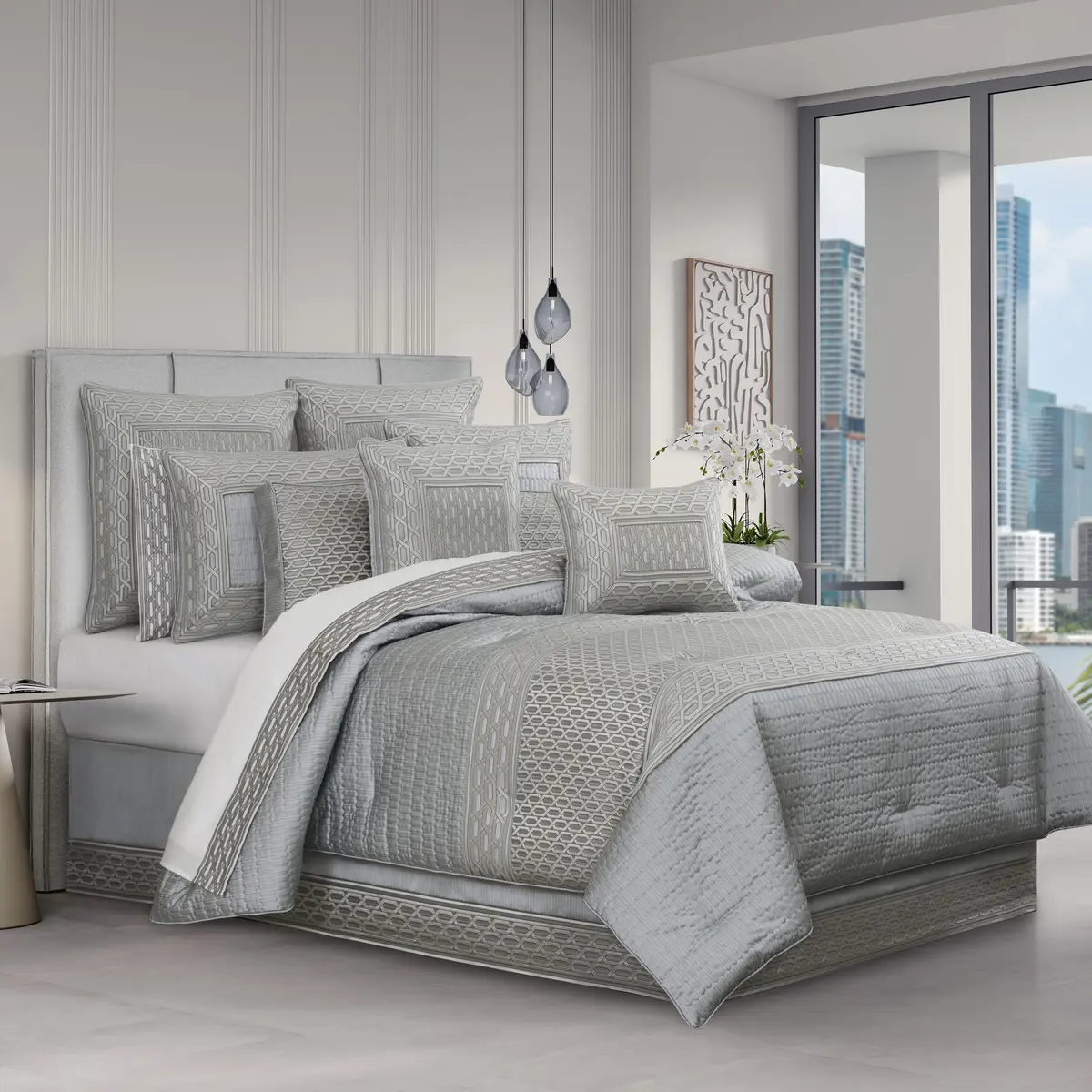J. Queen New York Melbourne Cloud Queen Comforter Set | Luxurious Geometric Design Polyester Bedding - main product image