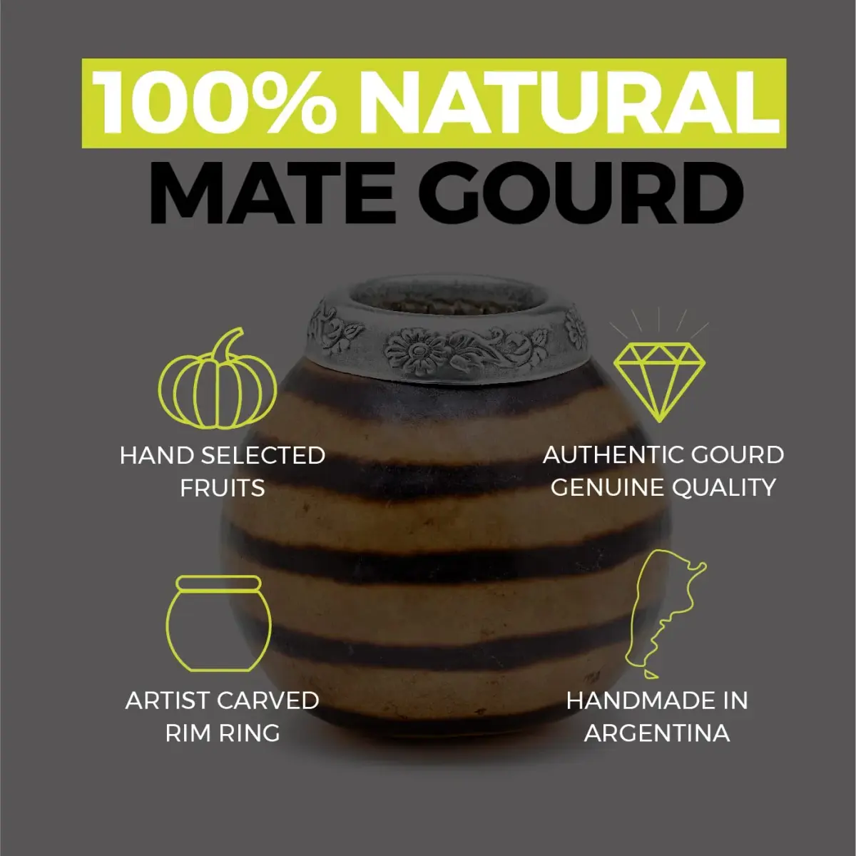 BALIBETOV Natural Gourd Yerba Mate Cup Set 200ml (7 fl oz) | Authentic Argentine Craftsmanship - view 3