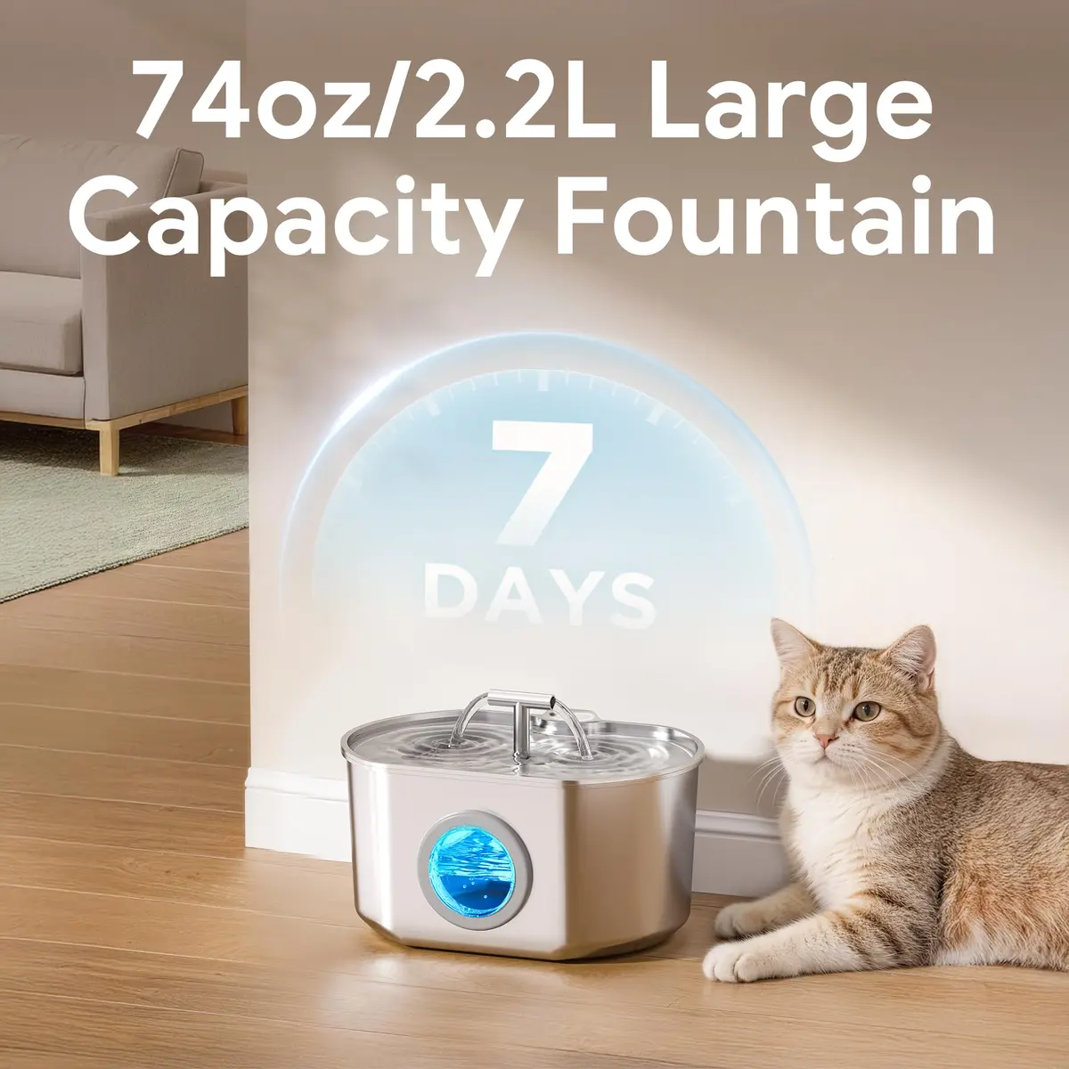 Neareal Cat Water Fountain Stainless Steel 2.2L | Quiet, Durable & Easy to Clean - view 2