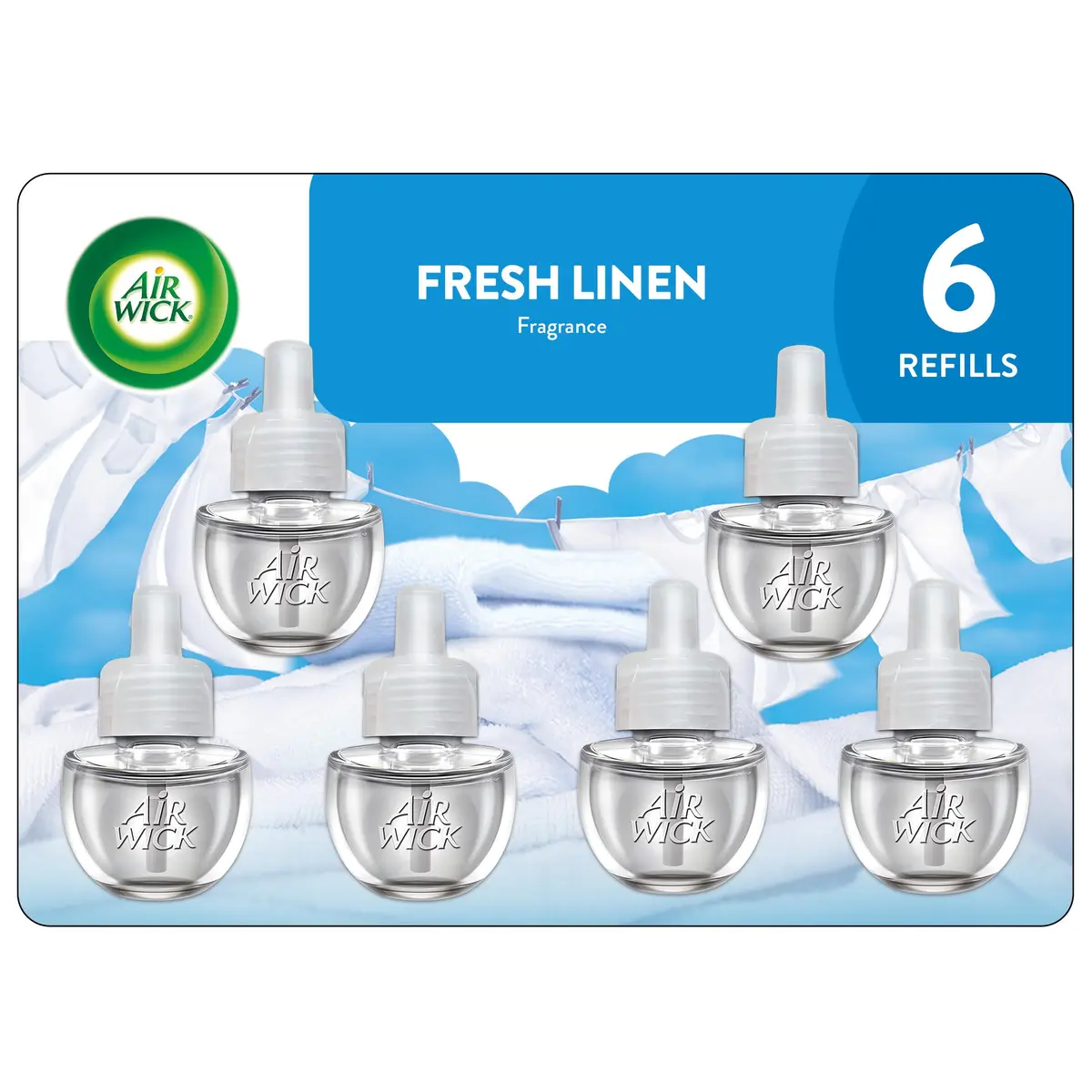 Air Wick Plug-In Scented Oil Refills Fresh Linen 6 Count (45 Days/Refill) | Continuous Fragrance for Homes & Offices - main product image