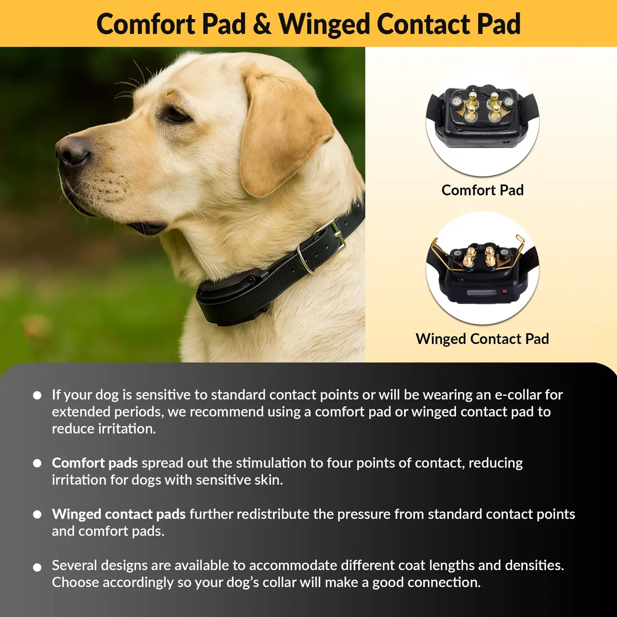 Educator CPAD-033 Winged Titanium Contact Pad for Long Hair Dogs | 1.9cm (0.75in) Length - view 2