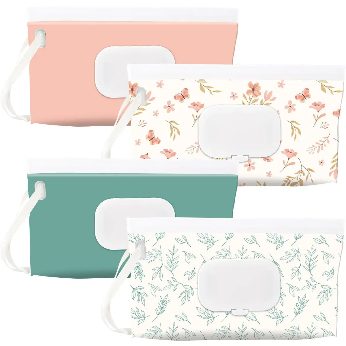 FEBSNOW 4Pcs Baby Wipe Dispenser Holder | Portable Refillable Wet Wipe Pouch - main product image