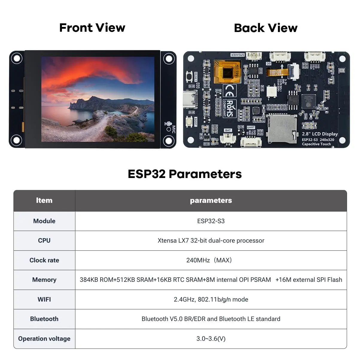 Hosyond ESP32-S3 Touchscreen Module, 2.8" 240x320 IPS LCD with WiFi Bluetooth, Capacitive Touch for Arduino IoT Projects - view 5