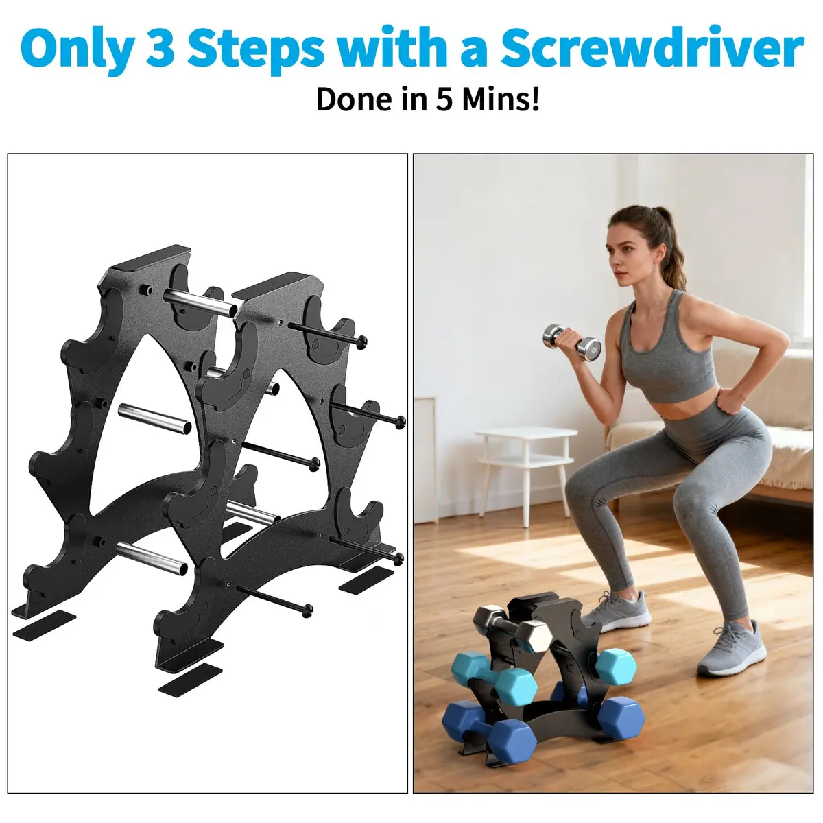Strifuture Dumbbell Rack Stand for Space Saving | Supports 1-15 LB Weights, Heavy Duty Iron, Compact Design - view 7