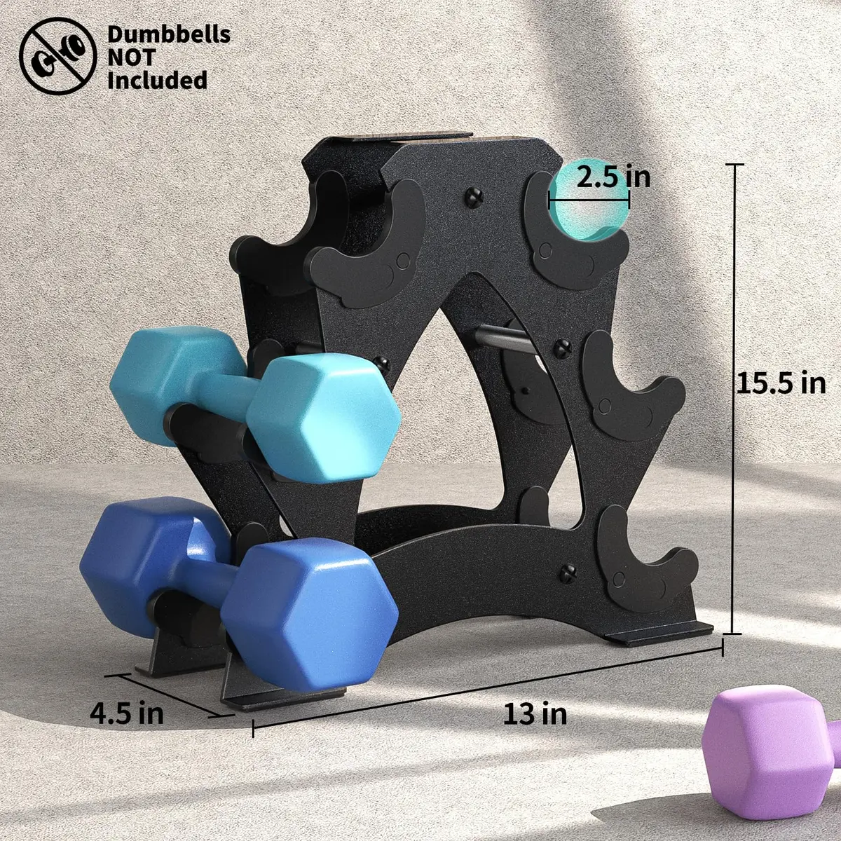 Strifuture Dumbbell Rack Stand for Space Saving | Supports 1-15 LB Weights, Heavy Duty Iron, Compact Design - view 3