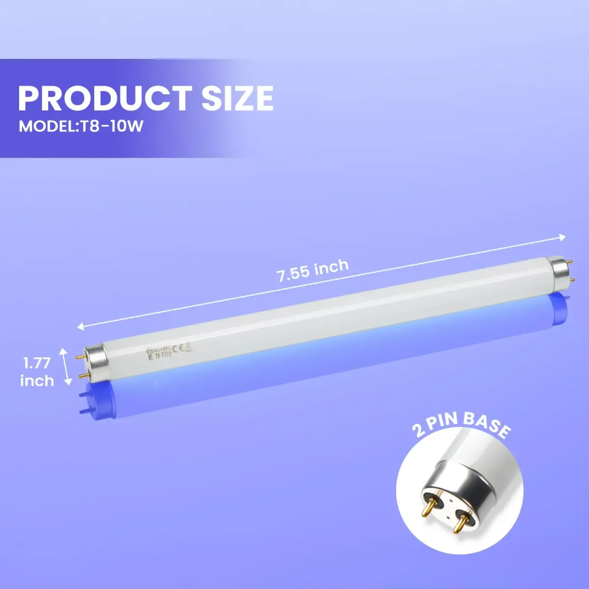 LiBa Bug Zapper Replacement Bulb 10W 2-Pack | 4000-Hour Lifespan UV Lamp for 20W Indoor Zappers - view 2