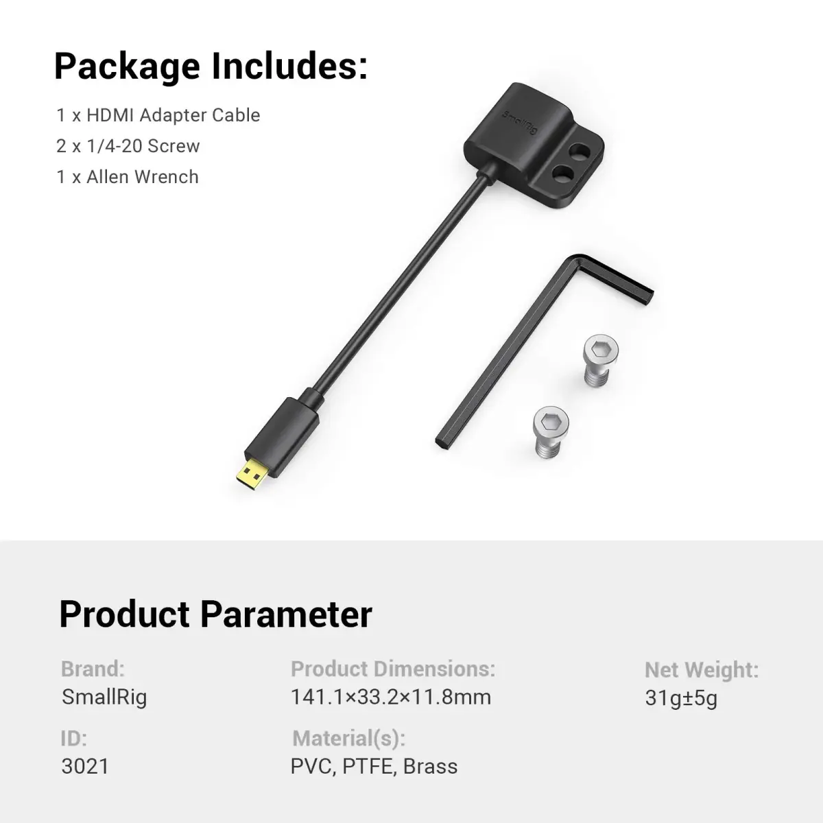 SMALLRIG USB-C Cable Male to Female 20Gbps 240W | 20cm (7.9in) Angled Cable with 1/4"-20 Screws for Camera Cage - view 8