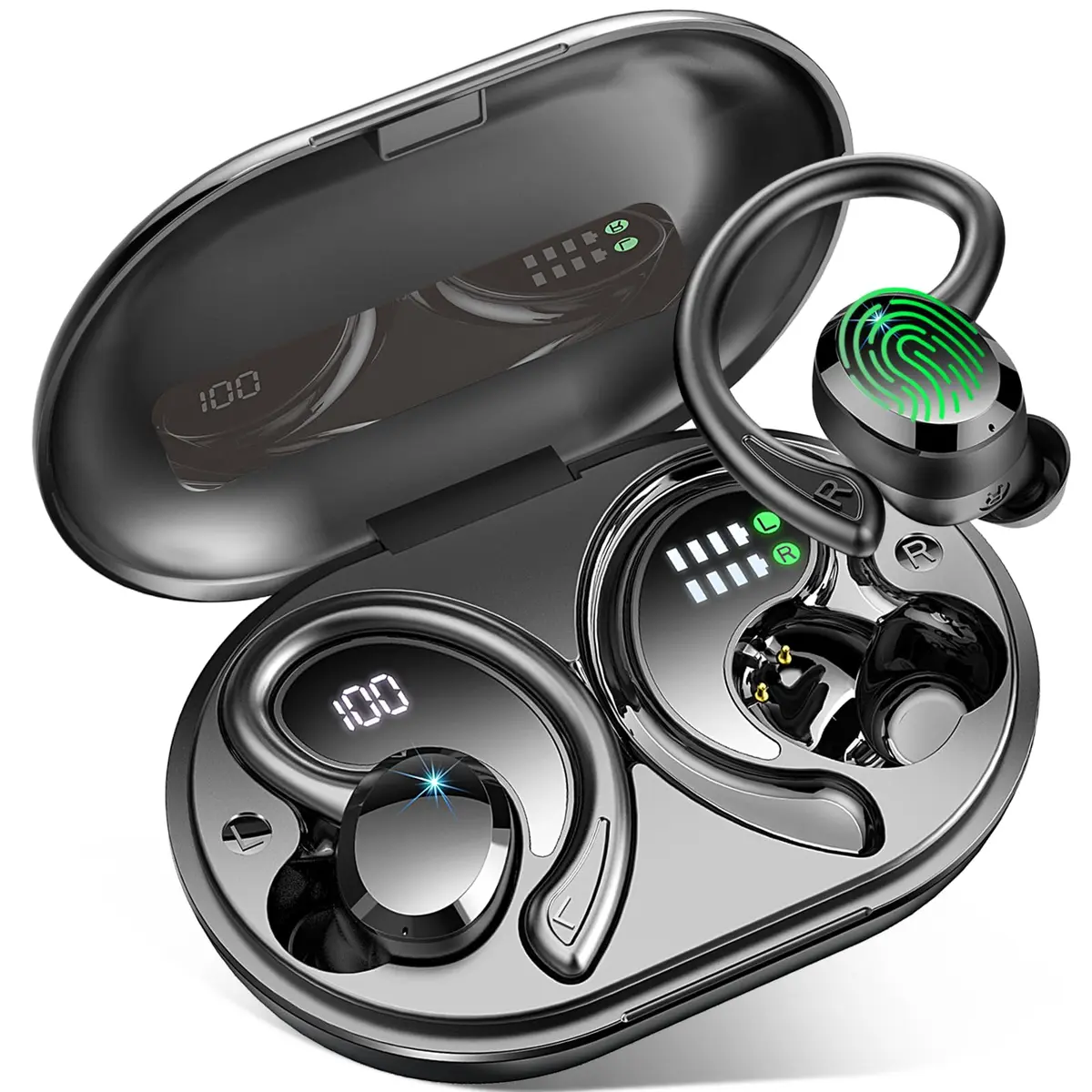Rulefiss Q38 Wireless Earbuds Sport, Bluetooth 5.4 Headphones 60 Hrs Playtime | 14.2mm Dynamic Drivers, ENC Noise Cancelling - main product image