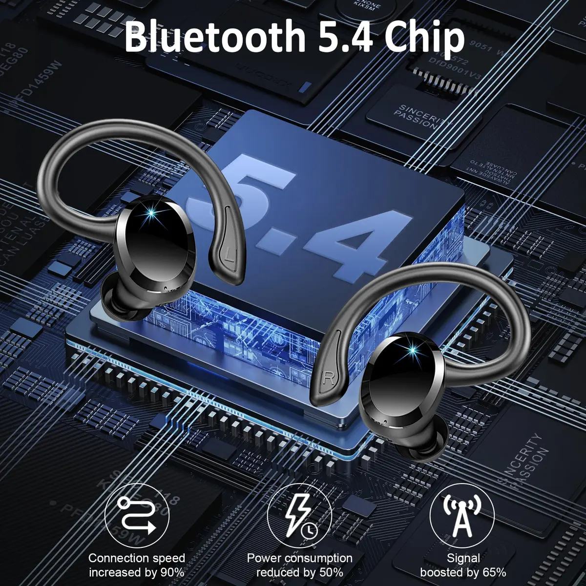 Rulefiss Q38 Wireless Earbuds Sport, Bluetooth 5.4 Headphones 60 Hrs Playtime | 14.2mm Dynamic Drivers, ENC Noise Cancelling - view 3