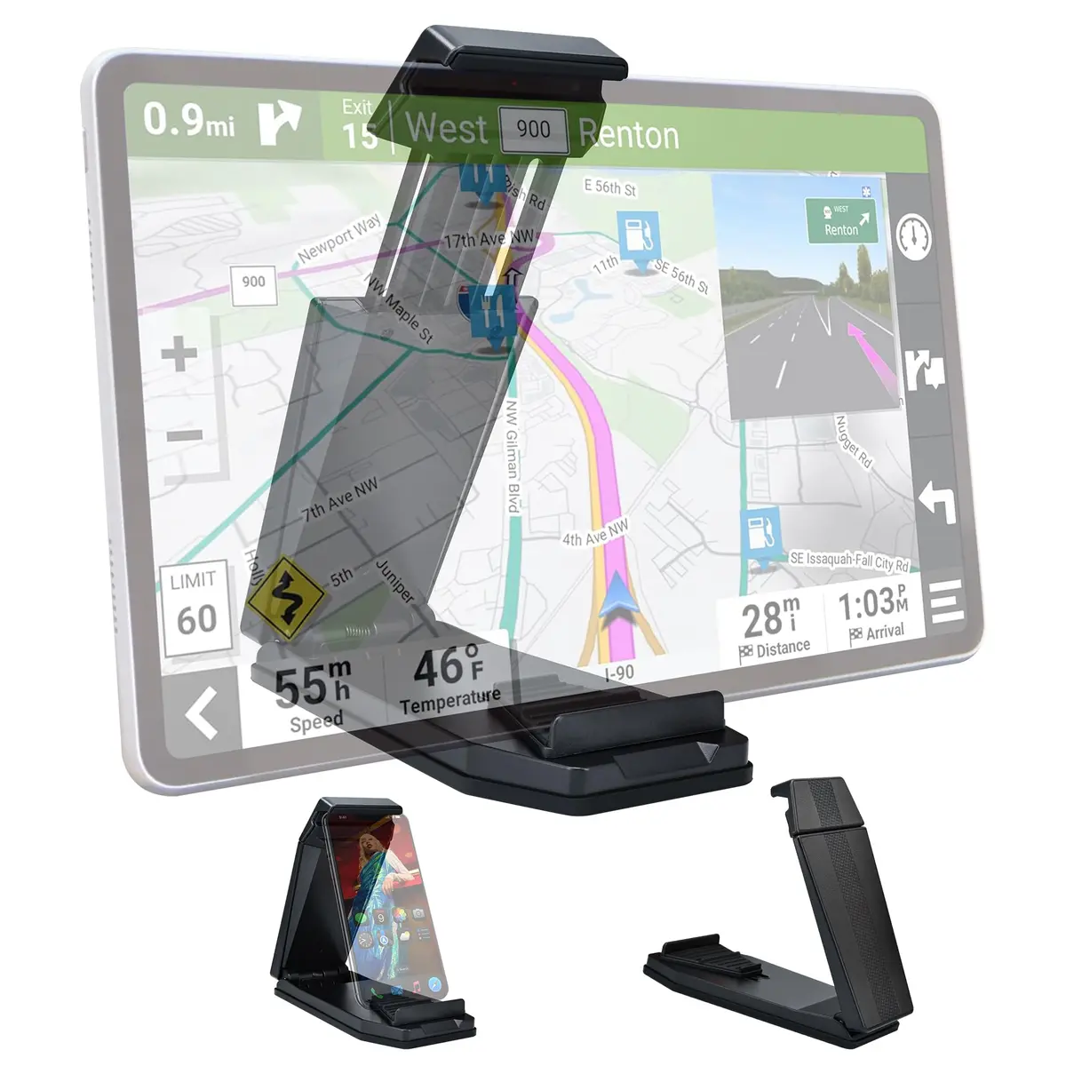 iSaddle Mini Dashboard GPS Mount Holder Phone Tablet PC Navigation (83mm*147mm) | Universal Car & Home Mount - main product image