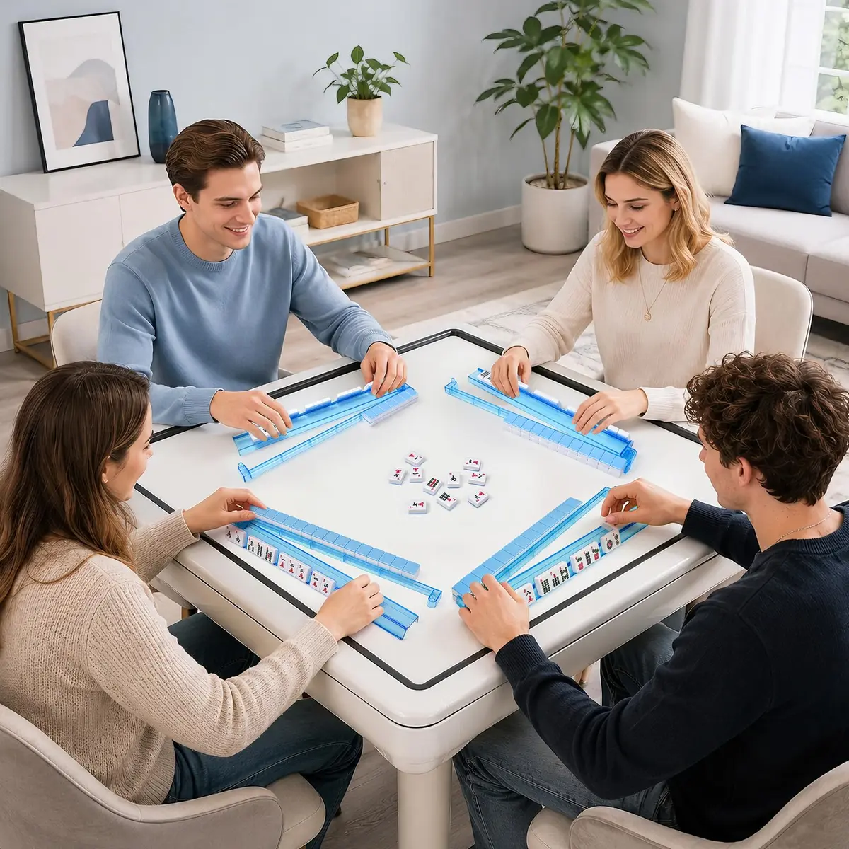 CAYOULR Blue Mahjong Racks with Pushers Set of 4 Clear Acrylic Holders | ASTM-Tested for Kids 3-6 - view 6