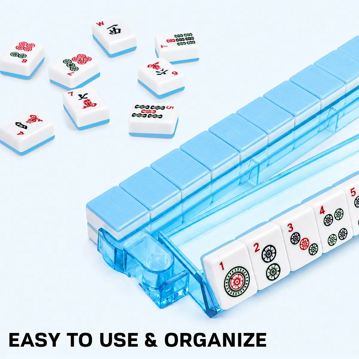 CAYOULR Blue Mahjong Racks with Pushers Set of 4 Clear Acrylic Holders | ASTM-Tested for Kids 3-6 - view 3