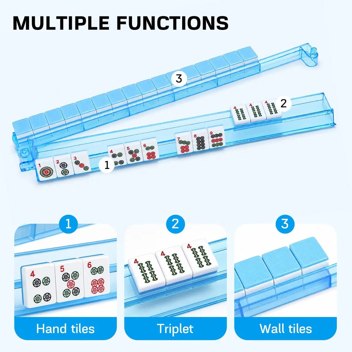 CAYOULR Blue Mahjong Racks with Pushers Set of 4 Clear Acrylic Holders | ASTM-Tested for Kids 3-6 - view 4
