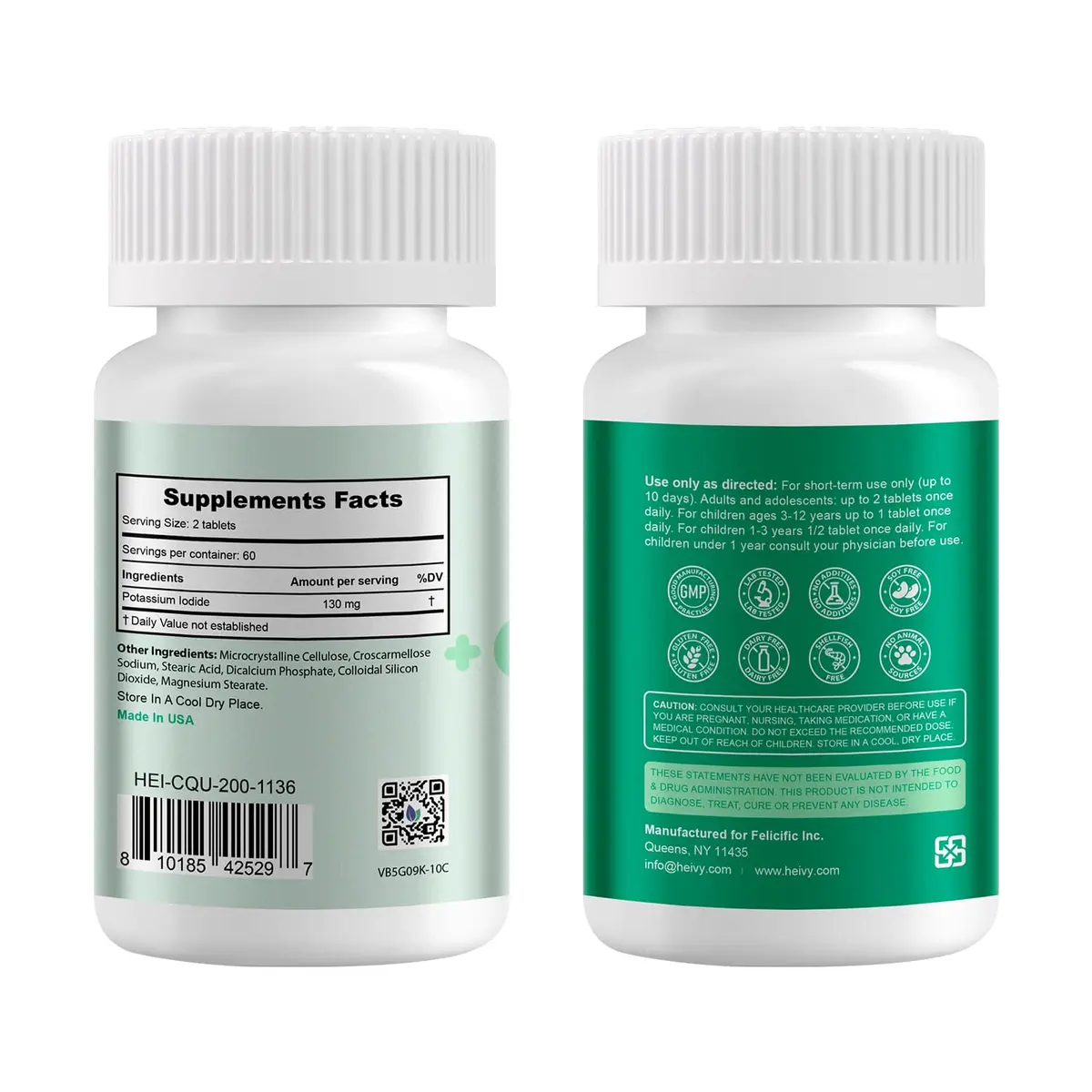 Heivy Potassium Iodide 130mg | Thyroid & Immune Support Tablets, 120 Unflavored, Made in USA - view 2