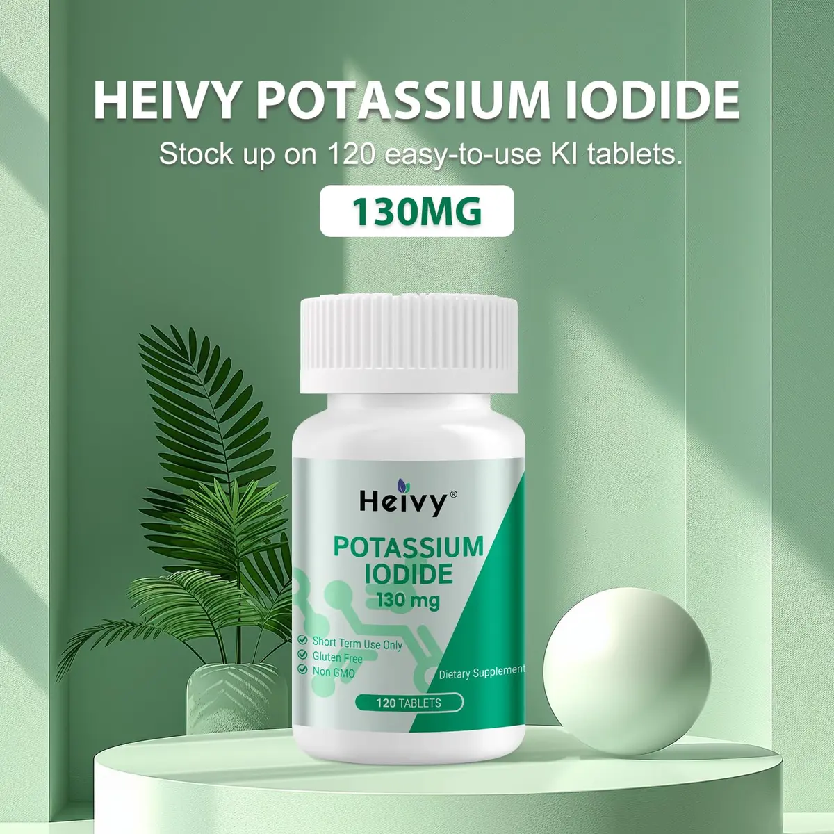 Heivy Potassium Iodide 130mg | Thyroid & Immune Support Tablets, 120 Unflavored, Made in USA - view 3