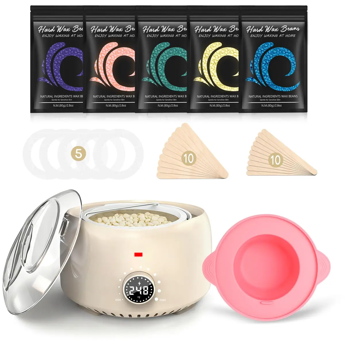 TIKESI Waxing Kit for Women and Men | Digital Wax Warmer with 14OZ 5 Bags Hard Wax Beads | Full Body, Face, Bikini, Legs, Sensitive Skin - main product image