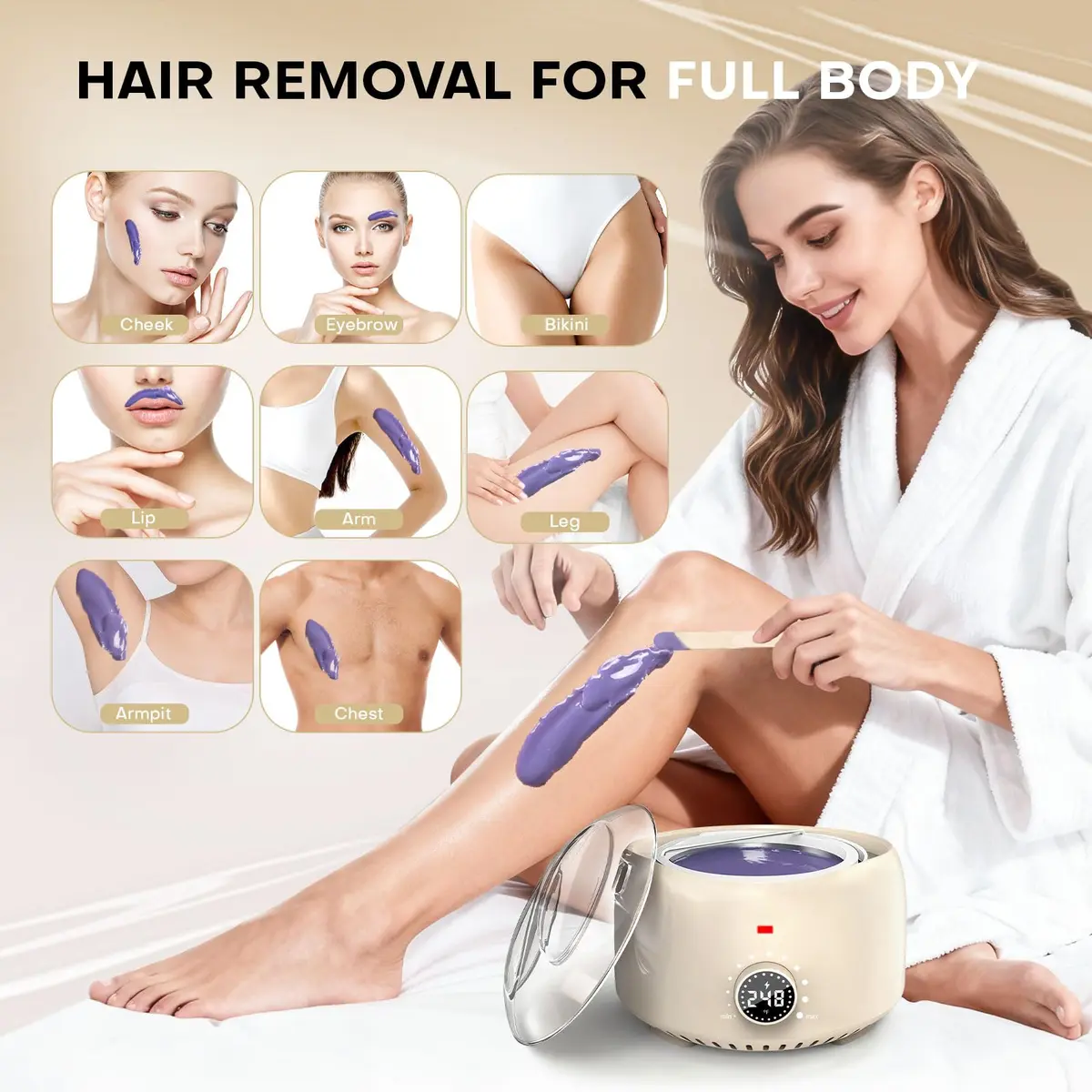 TIKESI Waxing Kit for Women and Men | Digital Wax Warmer with 14OZ 5 Bags Hard Wax Beads | Full Body, Face, Bikini, Legs, Sensitive Skin - view 5