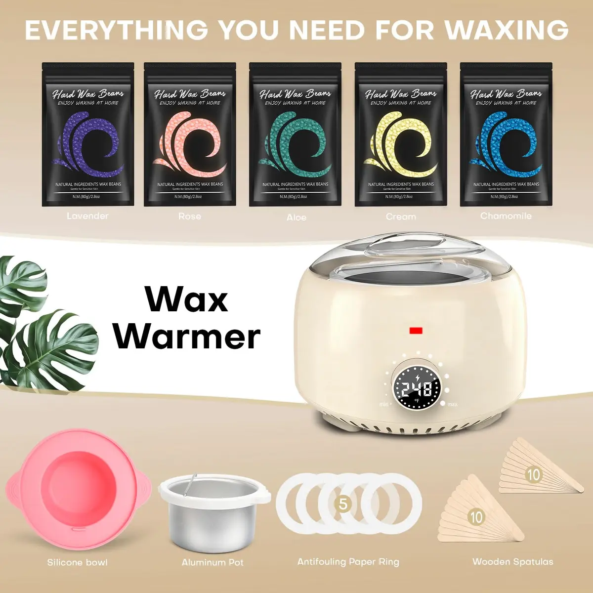 TIKESI Waxing Kit for Women and Men | Digital Wax Warmer with 14OZ 5 Bags Hard Wax Beads | Full Body, Face, Bikini, Legs, Sensitive Skin - view 6