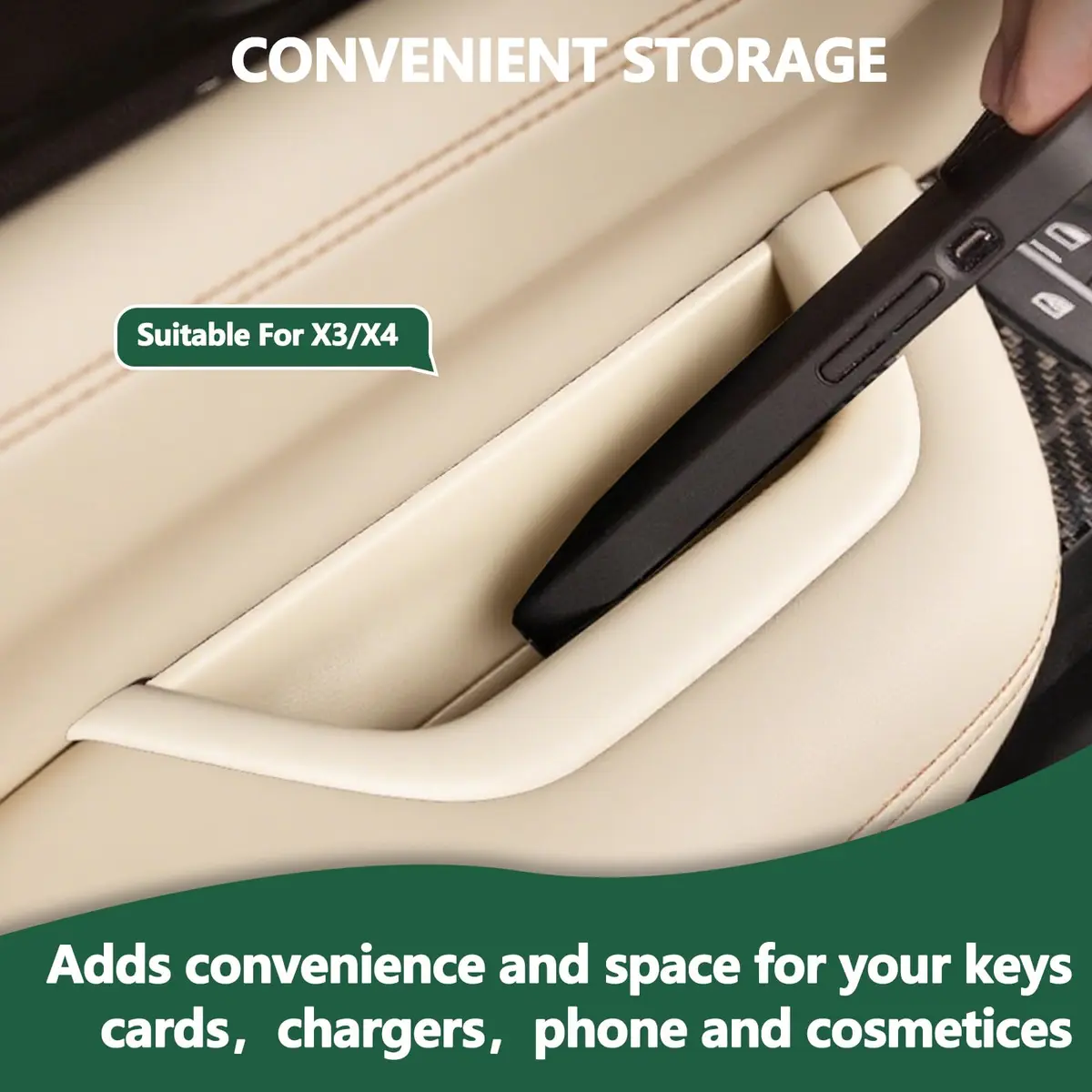 ORIVIN Door Armrest Storage Box Beige for BMW X3 F25 X4 F26 | Direct Fit Interior Handle Organizer - view 5