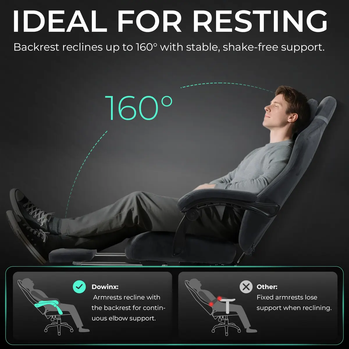 Dowinx Big and Tall Gaming Chair, Suede Fabric with Pocket Spring Cushion, 440LBS | Ergonomic with Footrest for Adults - view 9