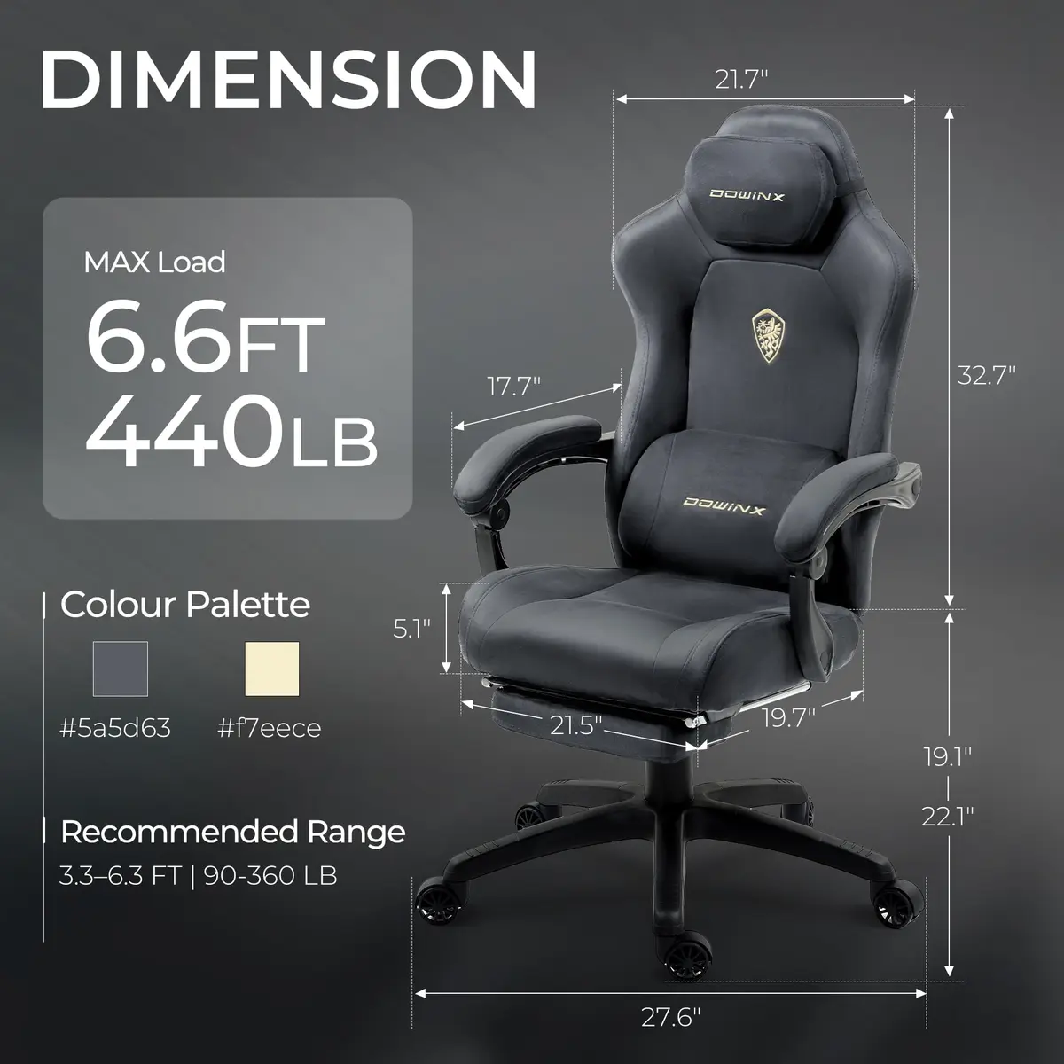 Dowinx Big and Tall Gaming Chair, Suede Fabric with Pocket Spring Cushion, 440LBS | Ergonomic with Footrest for Adults - view 3