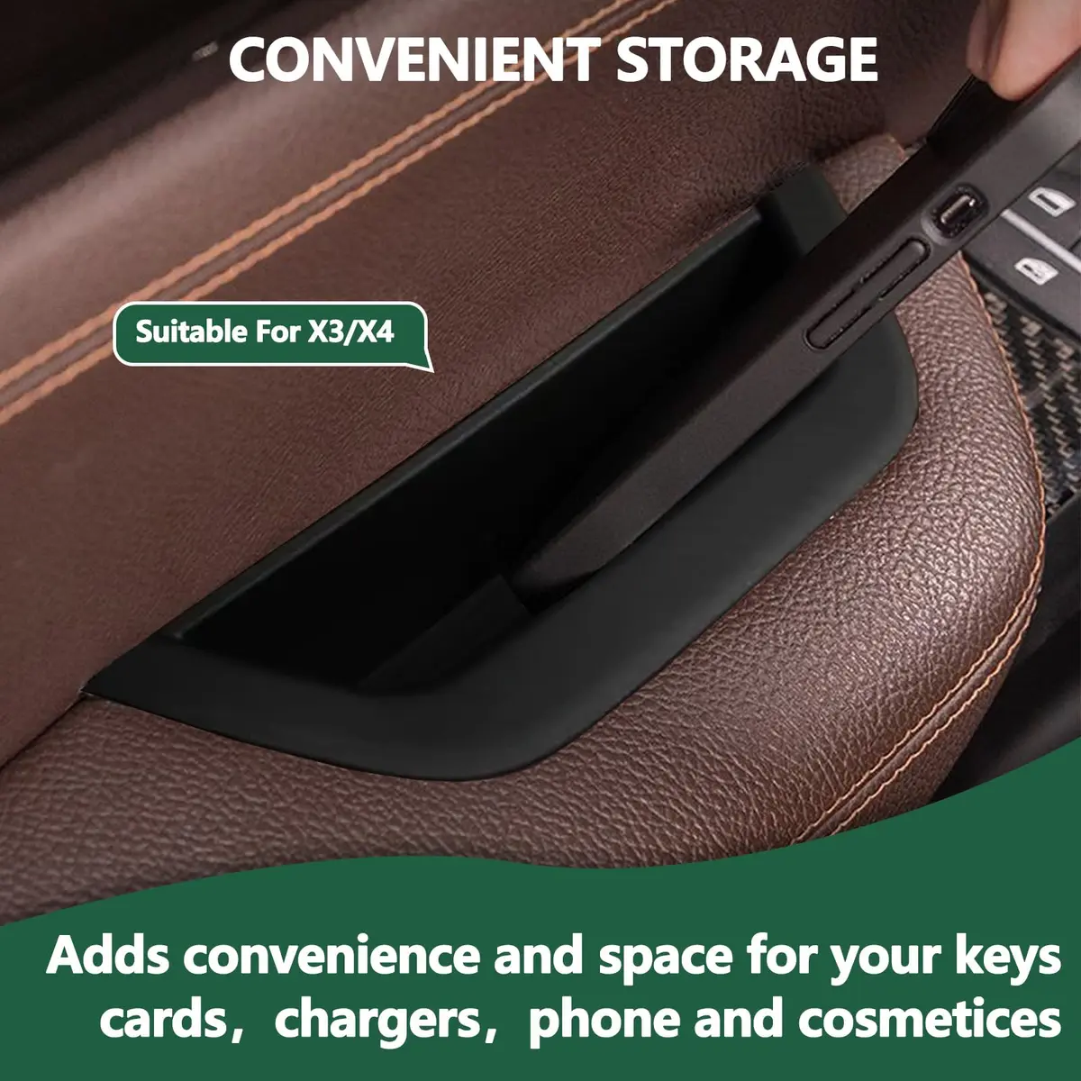 ORIVIN Black Door Armrest Handle Storage Compartment Cover for BMW X3 X4 (Left-Hand Drive) - view 5