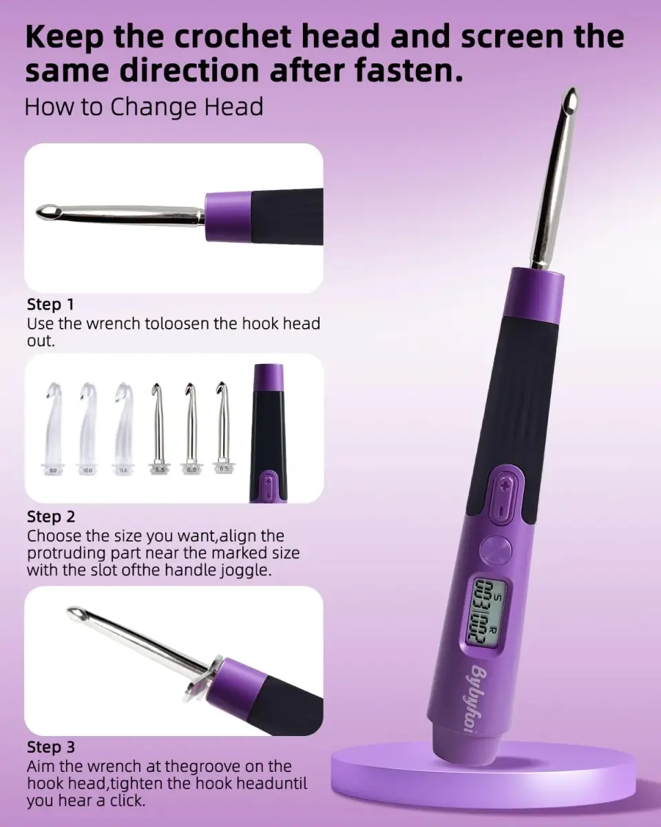 Bybykoi Lighted Crochet Hooks Set 2.0mm-14.0mm (18 Sizes) | Rechargeable with Counter & 2 Brightness Modes - view 6