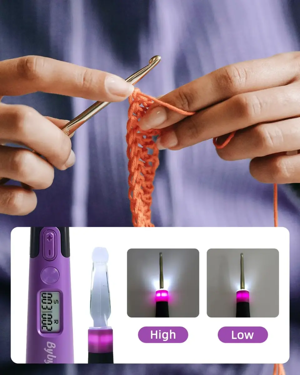 Bybykoi Lighted Crochet Hooks Set 2.0mm-14.0mm (18 Sizes) | Rechargeable with Counter & 2 Brightness Modes - view 2