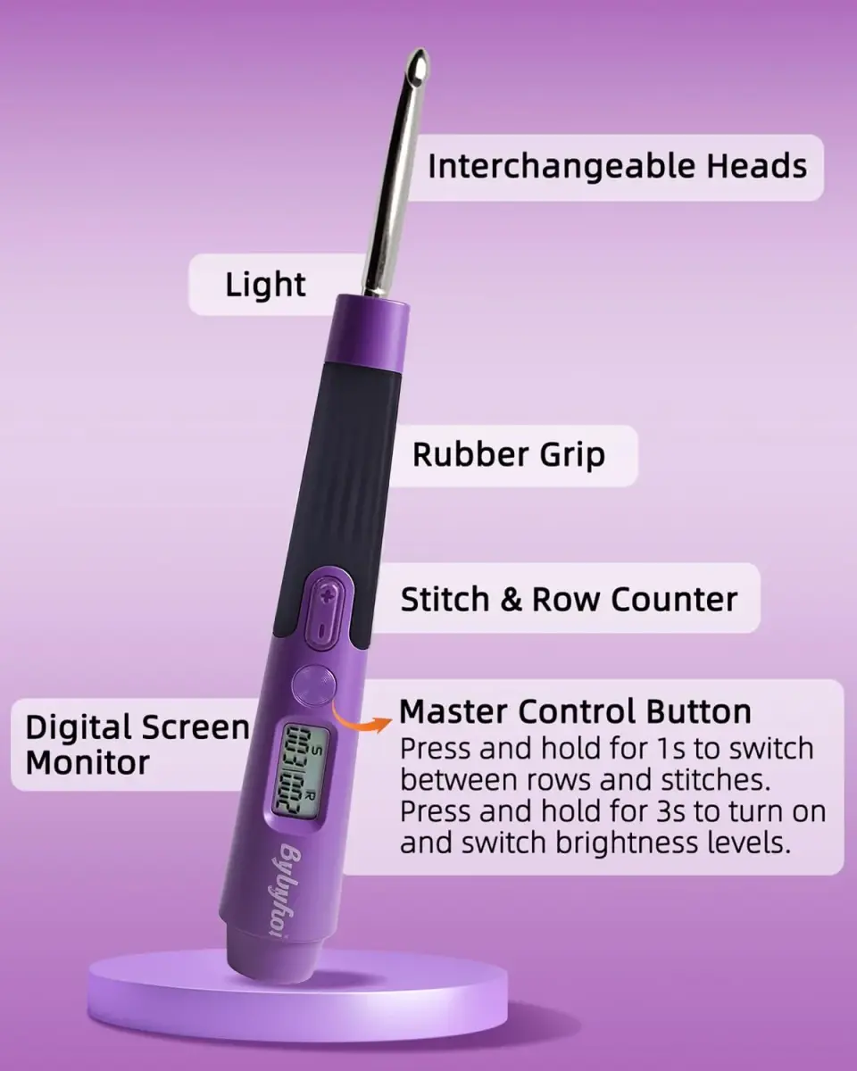 Bybykoi Lighted Crochet Hooks Set 2.0mm-14.0mm (18 Sizes) | Rechargeable with Counter & 2 Brightness Modes - view 4