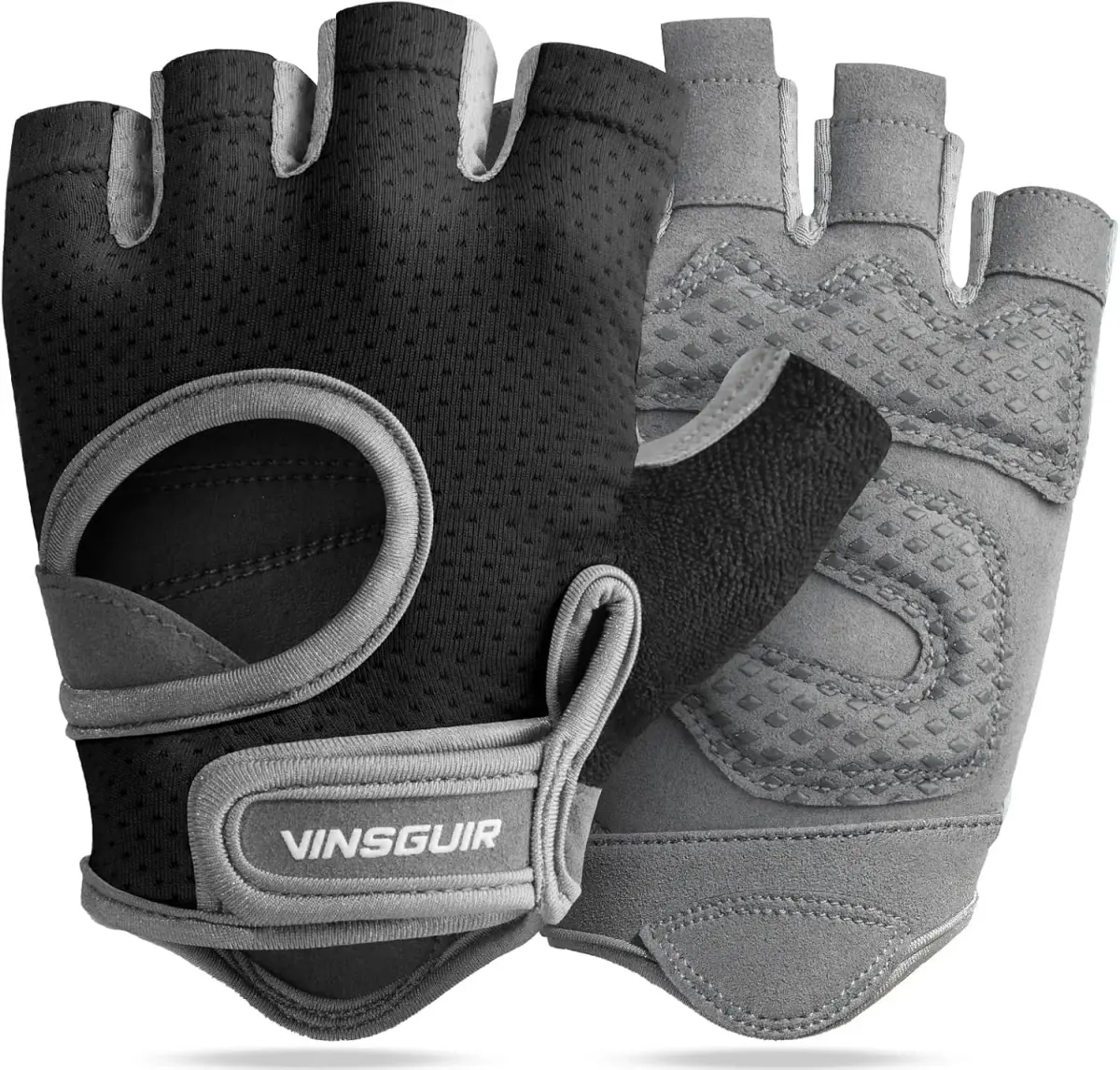 VINSGUIR Weight Lifting Gloves, Breathable & Padded, Black/Gray, X-Large for Men & Women - main product image