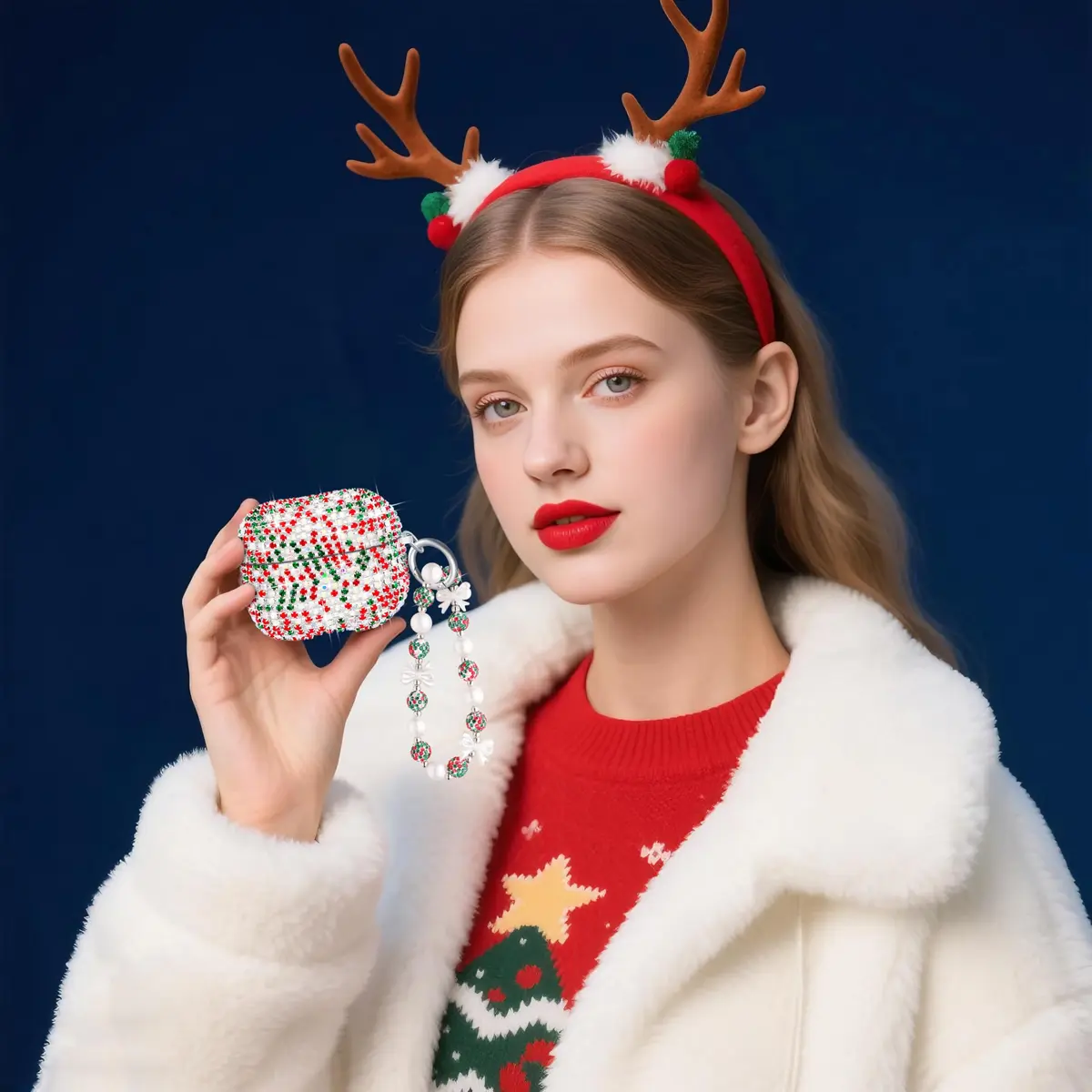 Ucharmbead Bling Case for Samsung Galaxy Buds 3 Pro with Keychain | Christmas Edition - view 7