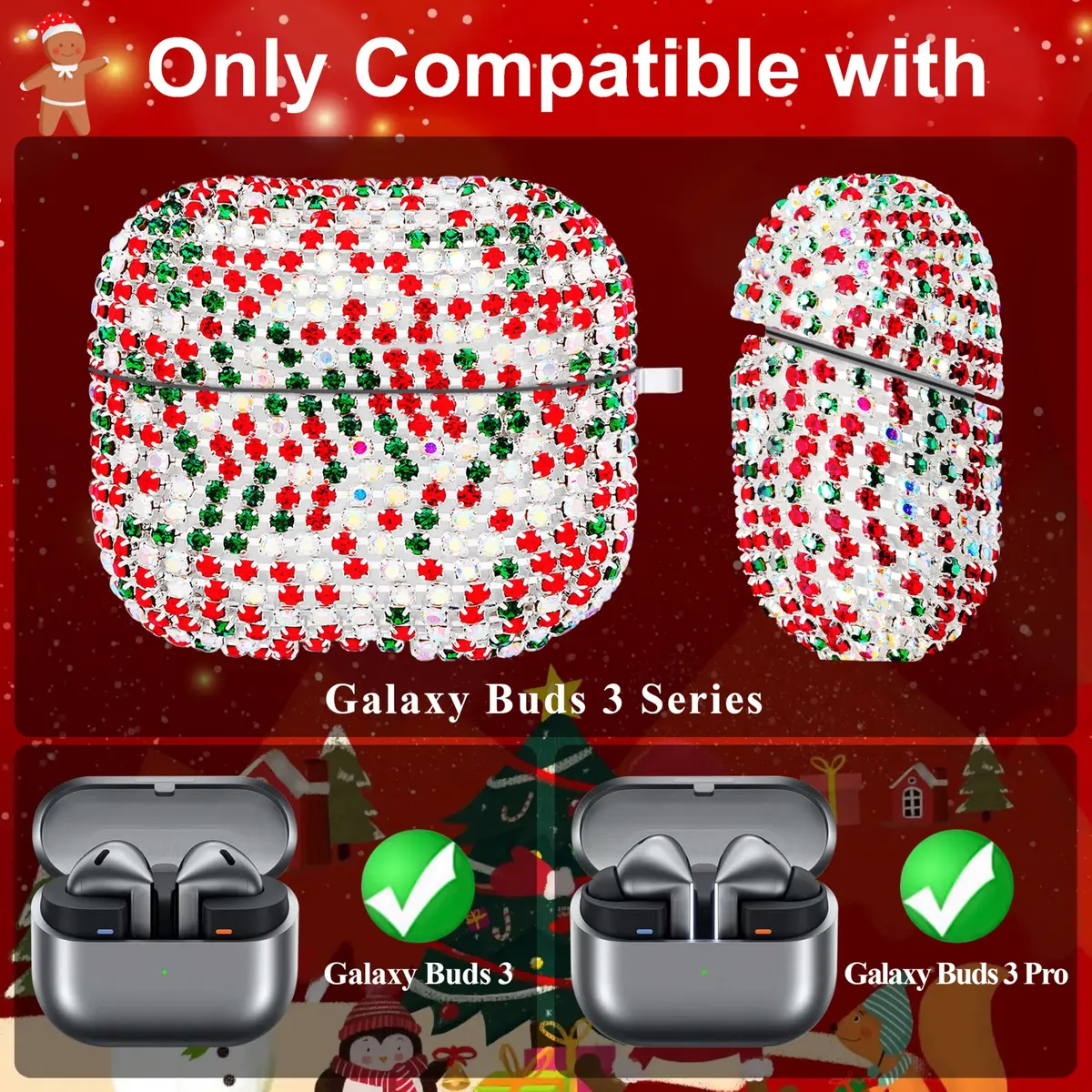 Ucharmbead Bling Case for Samsung Galaxy Buds 3 Pro with Keychain | Christmas Edition - view 2