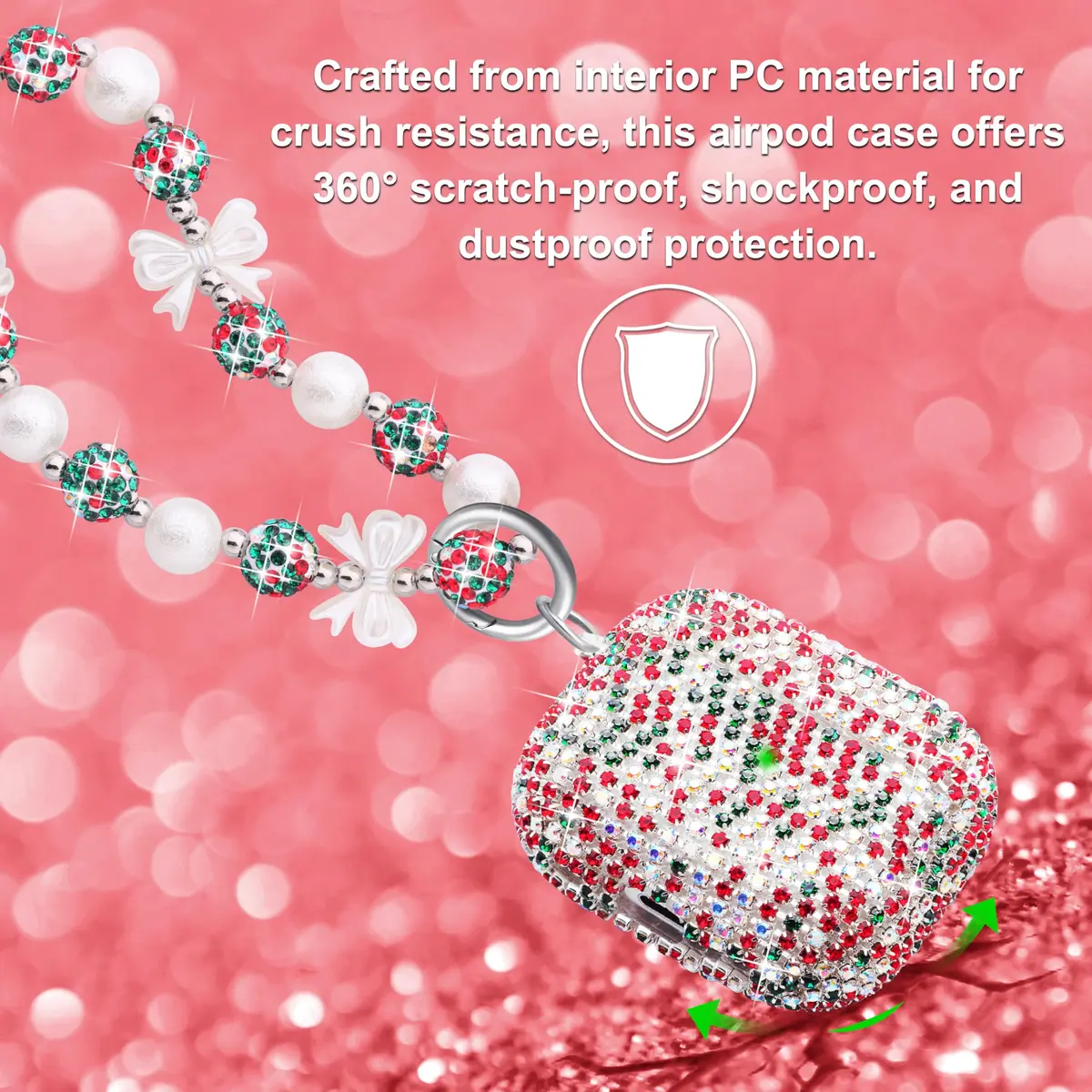 Ucharmbead Bling Case for Samsung Galaxy Buds 3 Pro with Keychain | Christmas Edition - view 3