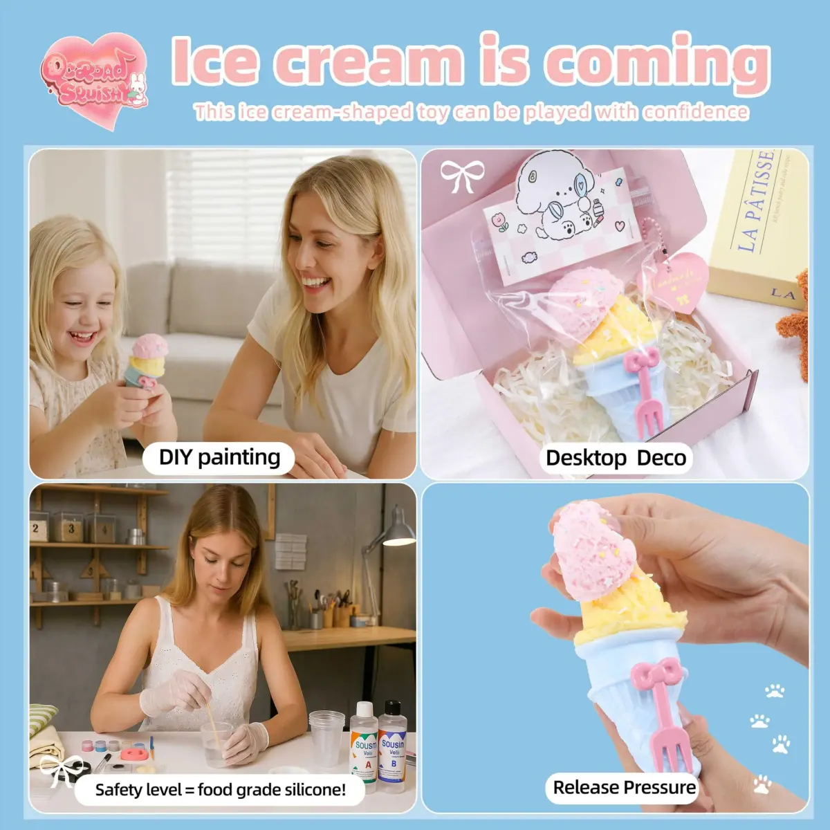 QCROAD SQUISHY Taba Ice Cream Squishy 15.1 cm (5.94" L x 2.76" W x 2.76" H) | Food-Grade Silicone Sensory Toy - view 6