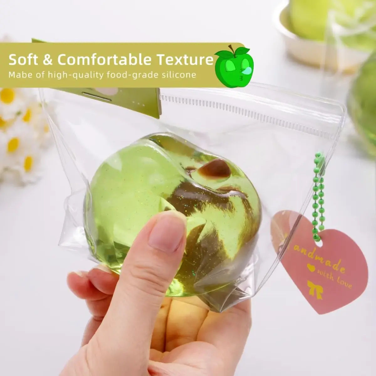 QCROAD SQUISHY Clear Apple Taba Squishy Toy 13.3cm (5.4in) | Non-Toxic Silicone Stress Fidget Toy - view 5