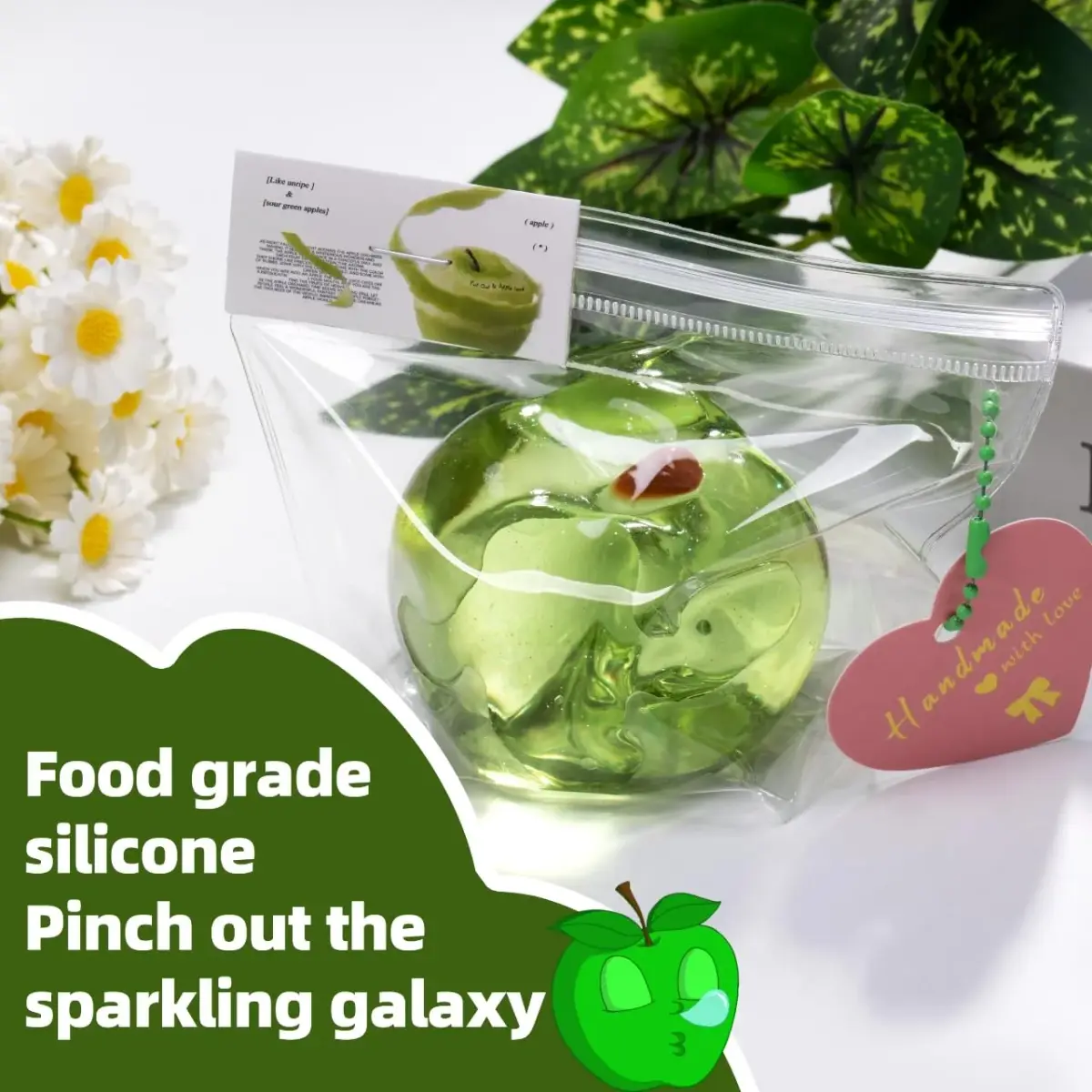 QCROAD SQUISHY Clear Apple Taba Squishy Toy 13.3cm (5.4in) | Non-Toxic Silicone Stress Fidget Toy - view 7