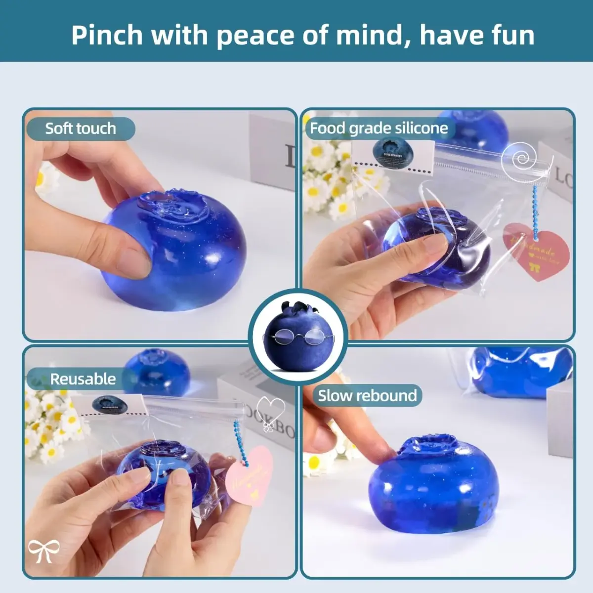 QCROAD SQUISHY Handmade Blueberry Squishy Toy 156 g (5.5 oz) | Safe Non-Toxic Jumbo Mochi Fidget Toy - view 3