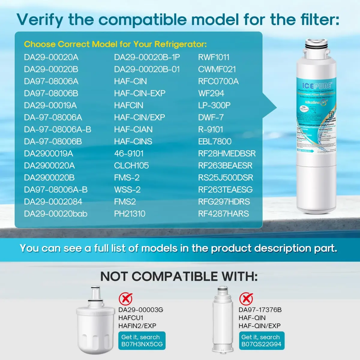 ICEPURE Alkaline DA29-00020B Refrigerator Water Filter 3 Pack | Balances pH & Removes Chlorine - view 2