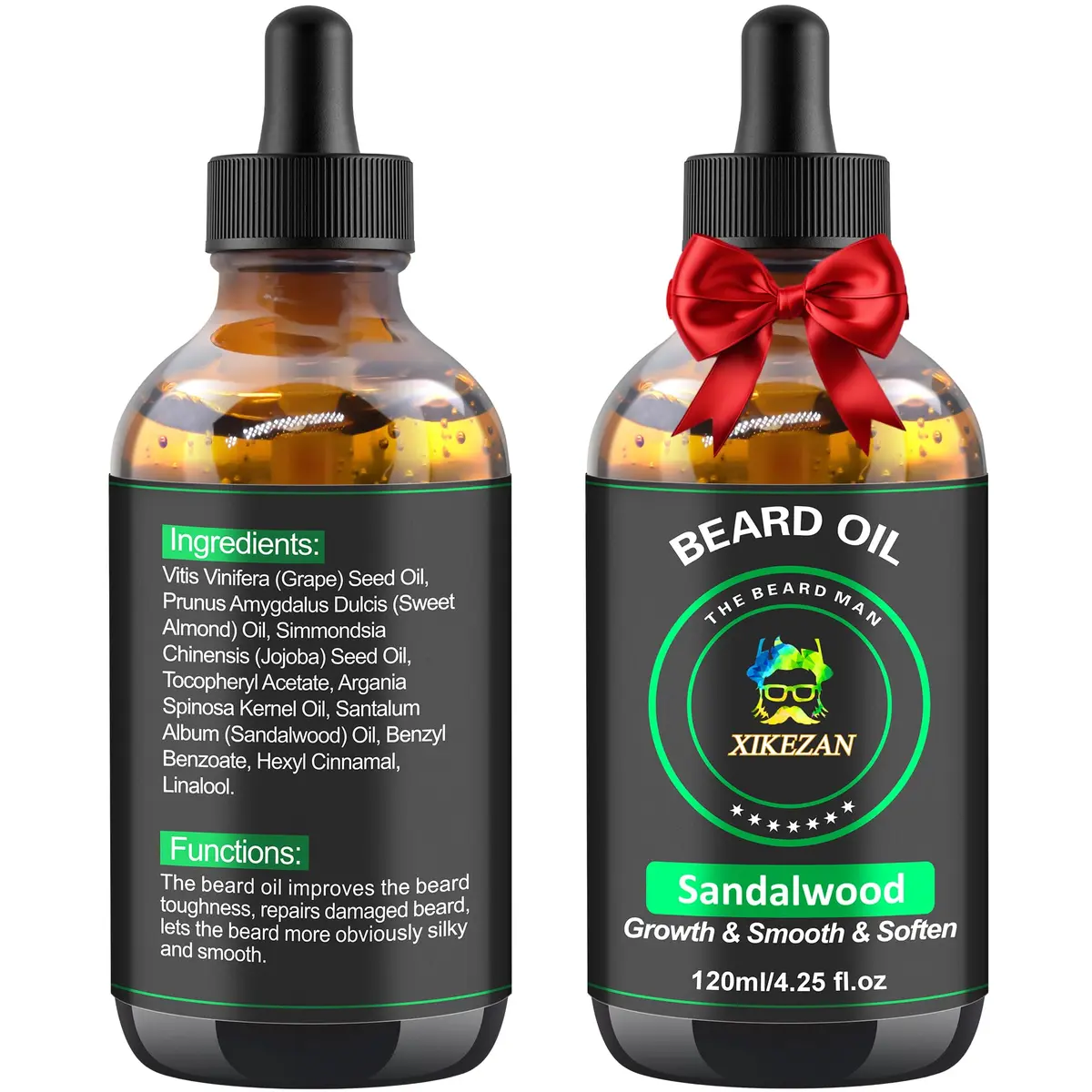 XIKEZAN Sandalwood Beard Oil 120ml (4.25 Fl Oz) | Natural Beard Growth Oil for Men - main product image